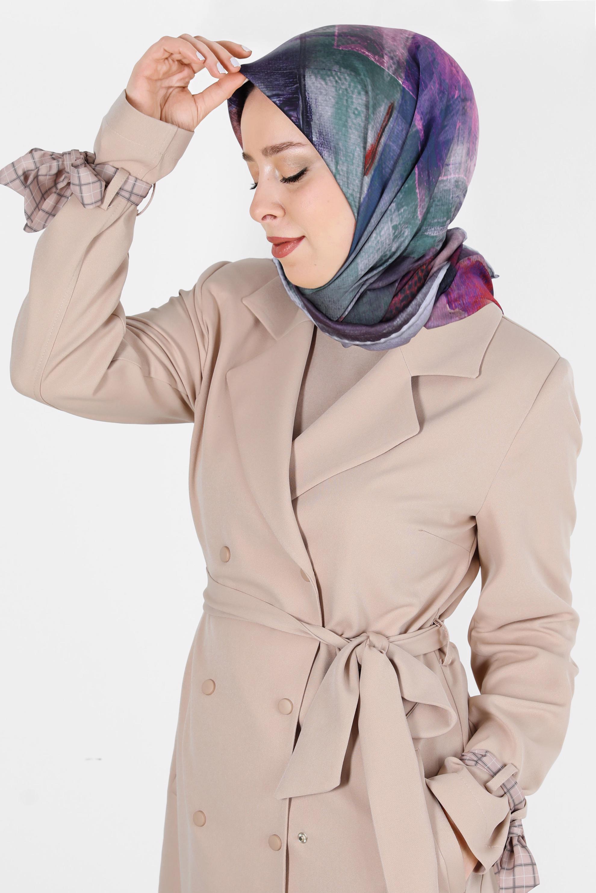 Tesettür giyim MOR ALVİNA DİJİTAL TWİLL EŞARP 8100 