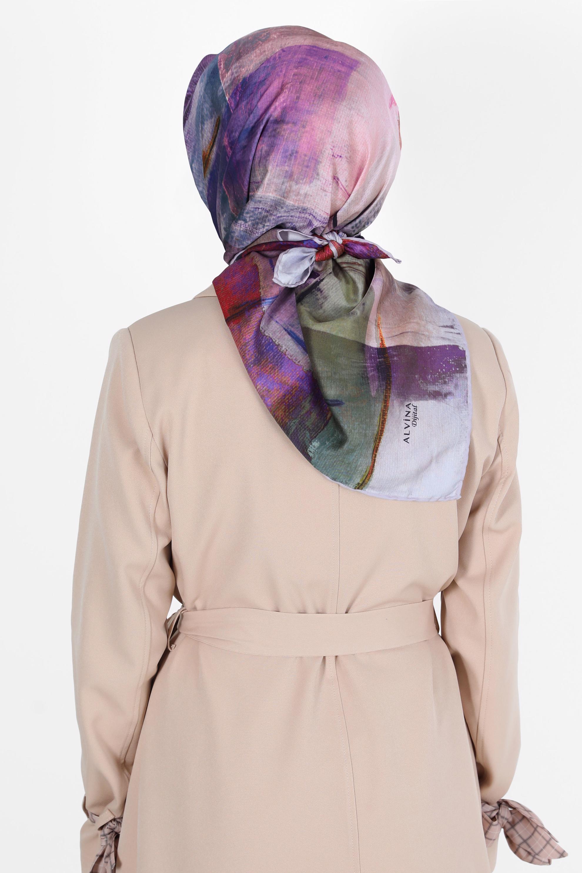 Tesettür giyim MOR ALVİNA DİJİTAL TWİLL EŞARP 8100 