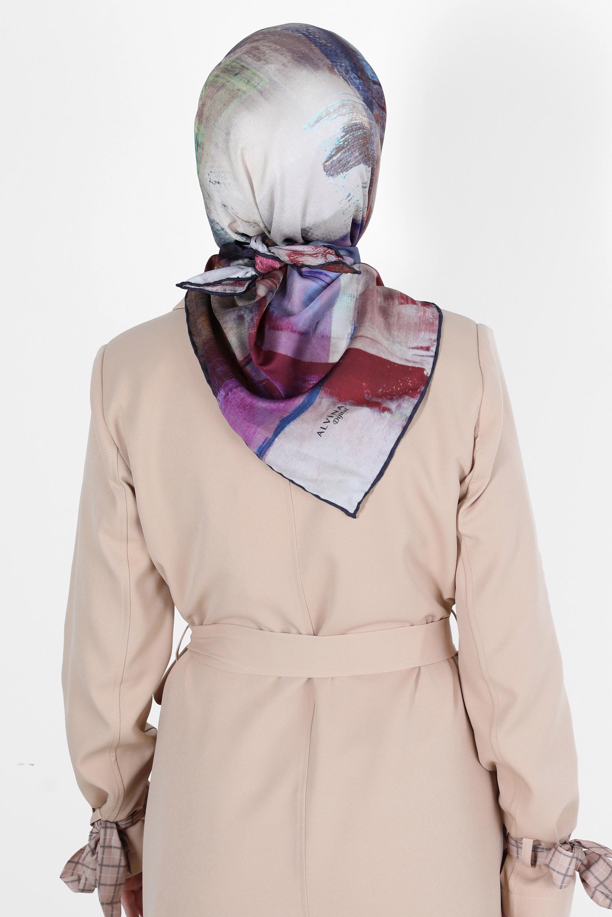 Tesettür giyim LACİVERT ALVİNA DİJİTAL TWİLL EŞARP 8100 