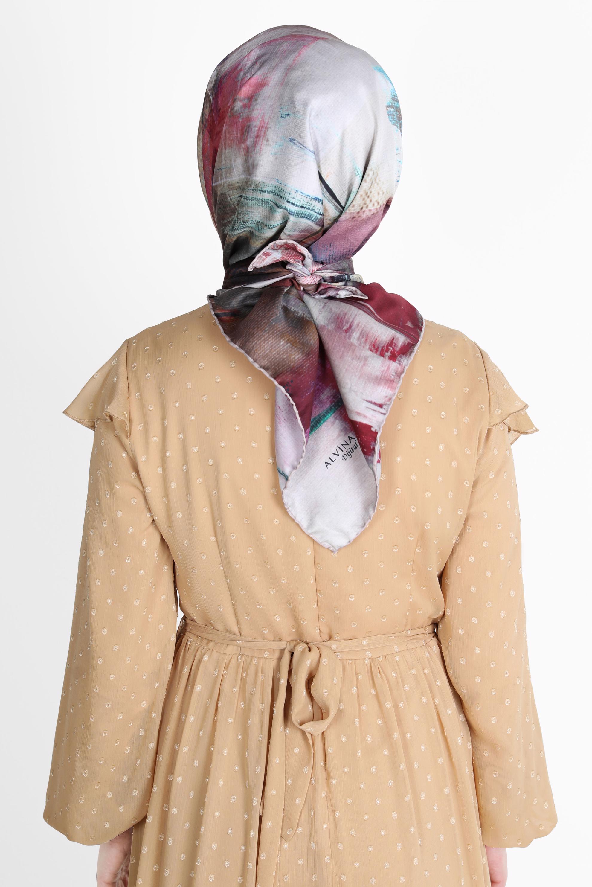 Tesettür giyim BEJ ALVİNA DİJİTAL TWİLL EŞARP 8100 