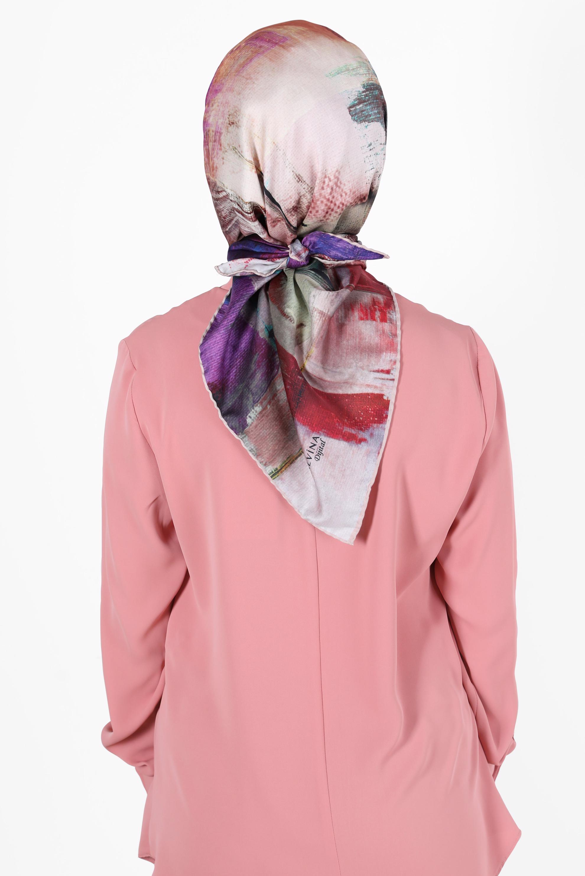 Tesettür giyim PUDRA ALVİNA DİJİTAL TWİLL EŞARP 8100 