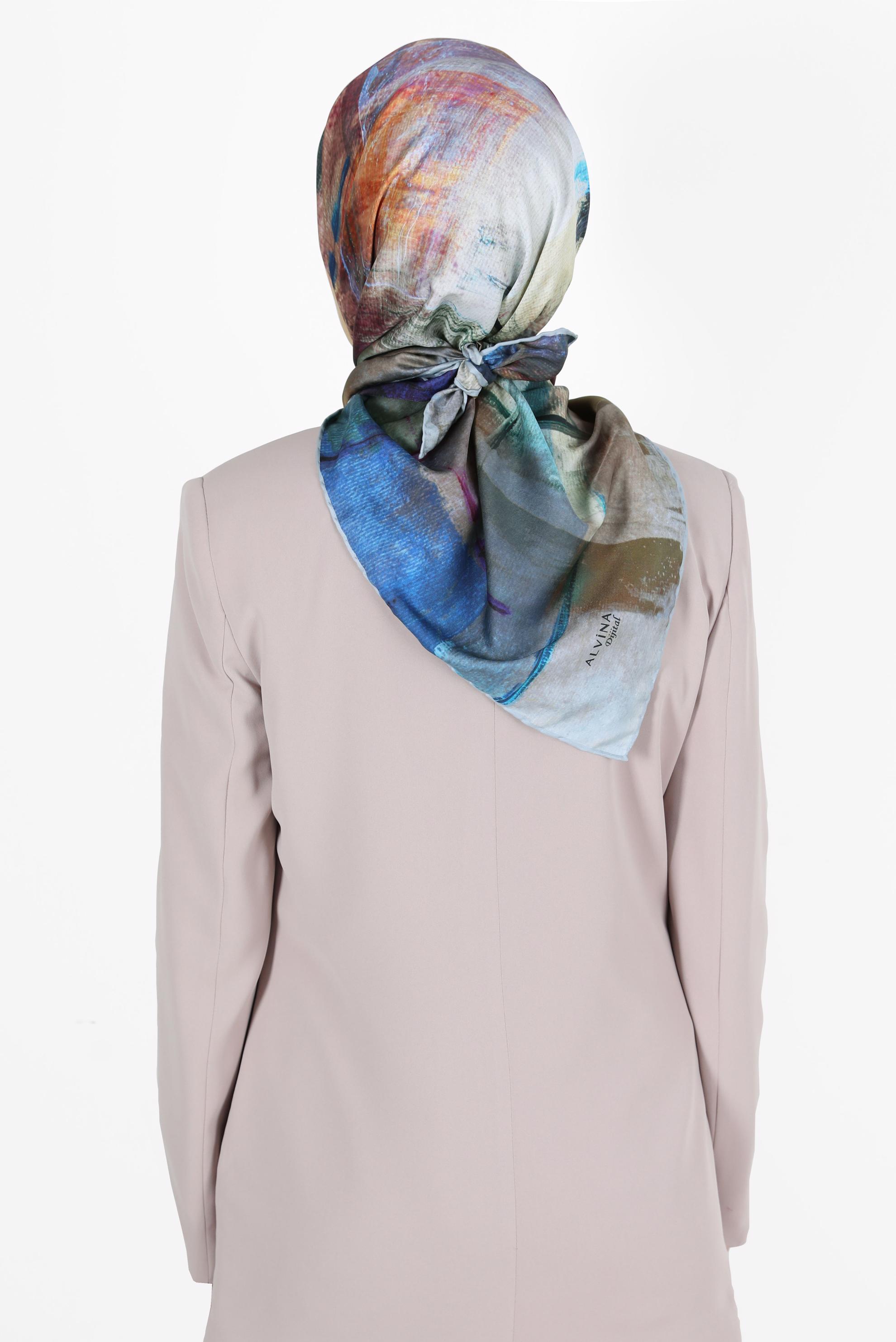 Tesettür giyim MAVİ ALVİNA DİJİTAL TWİLL EŞARP 8100 