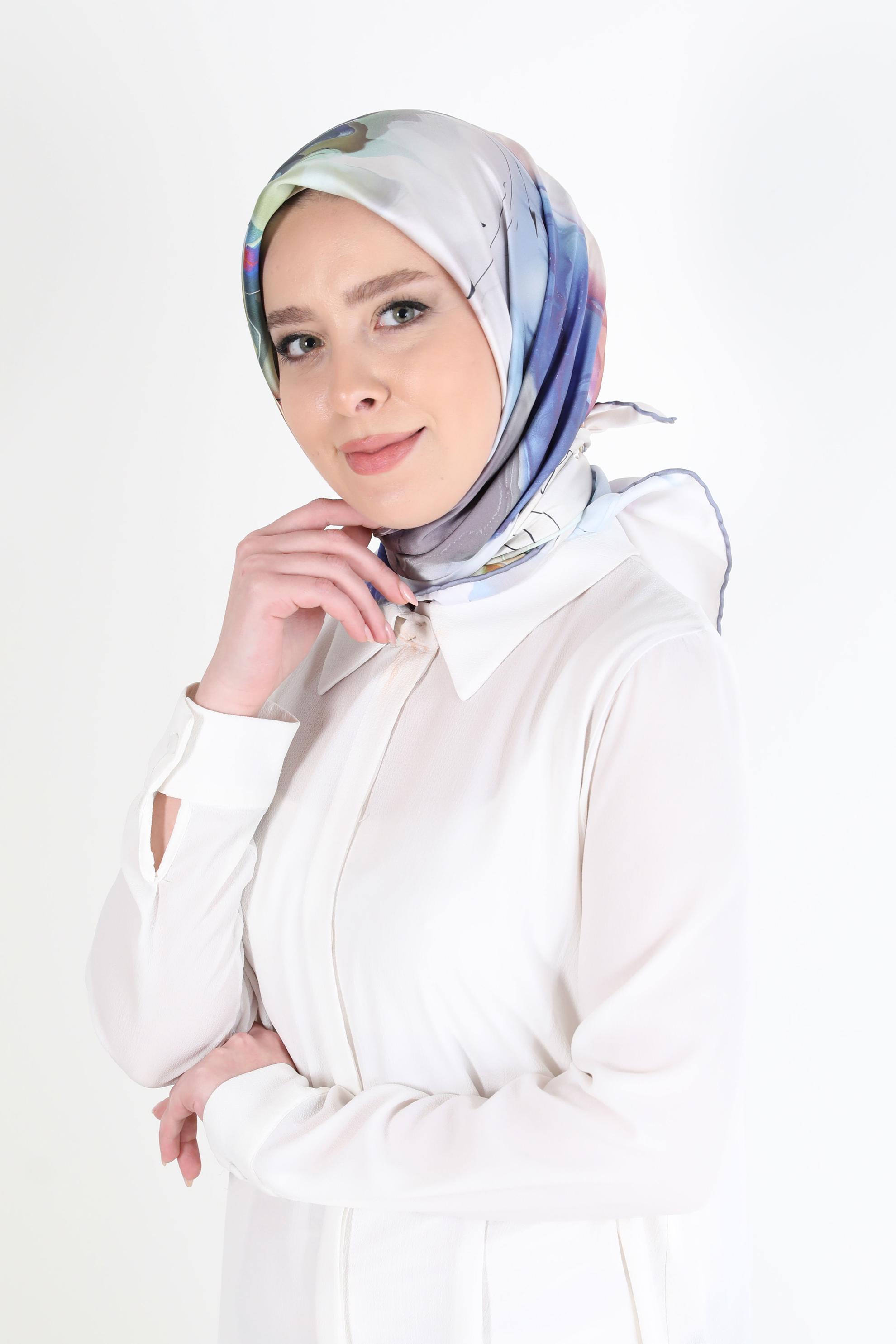 Tesettür giyim LACİVERT ALVİNA DİJİTAL SURA EŞARP 8103 