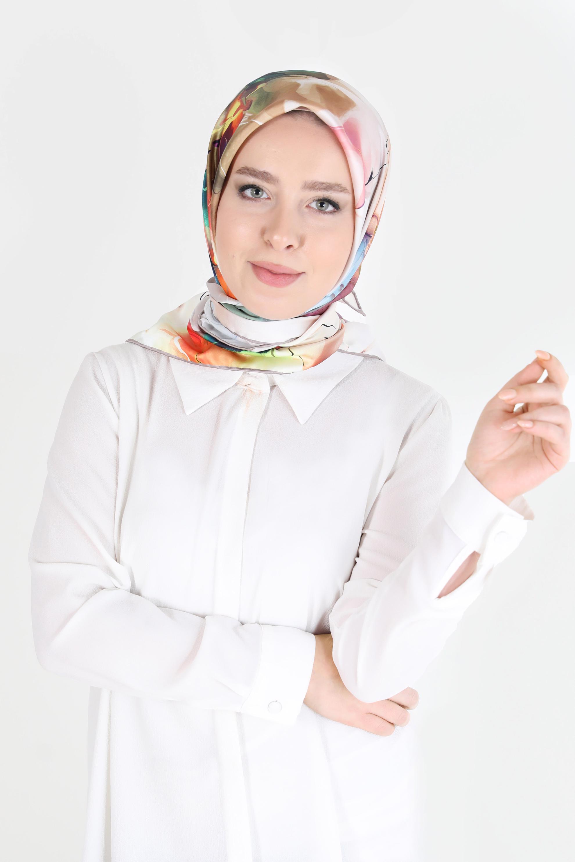 Tesettür giyim BEJ ALVİNA DİJİTAL SURA EŞARP 8103 