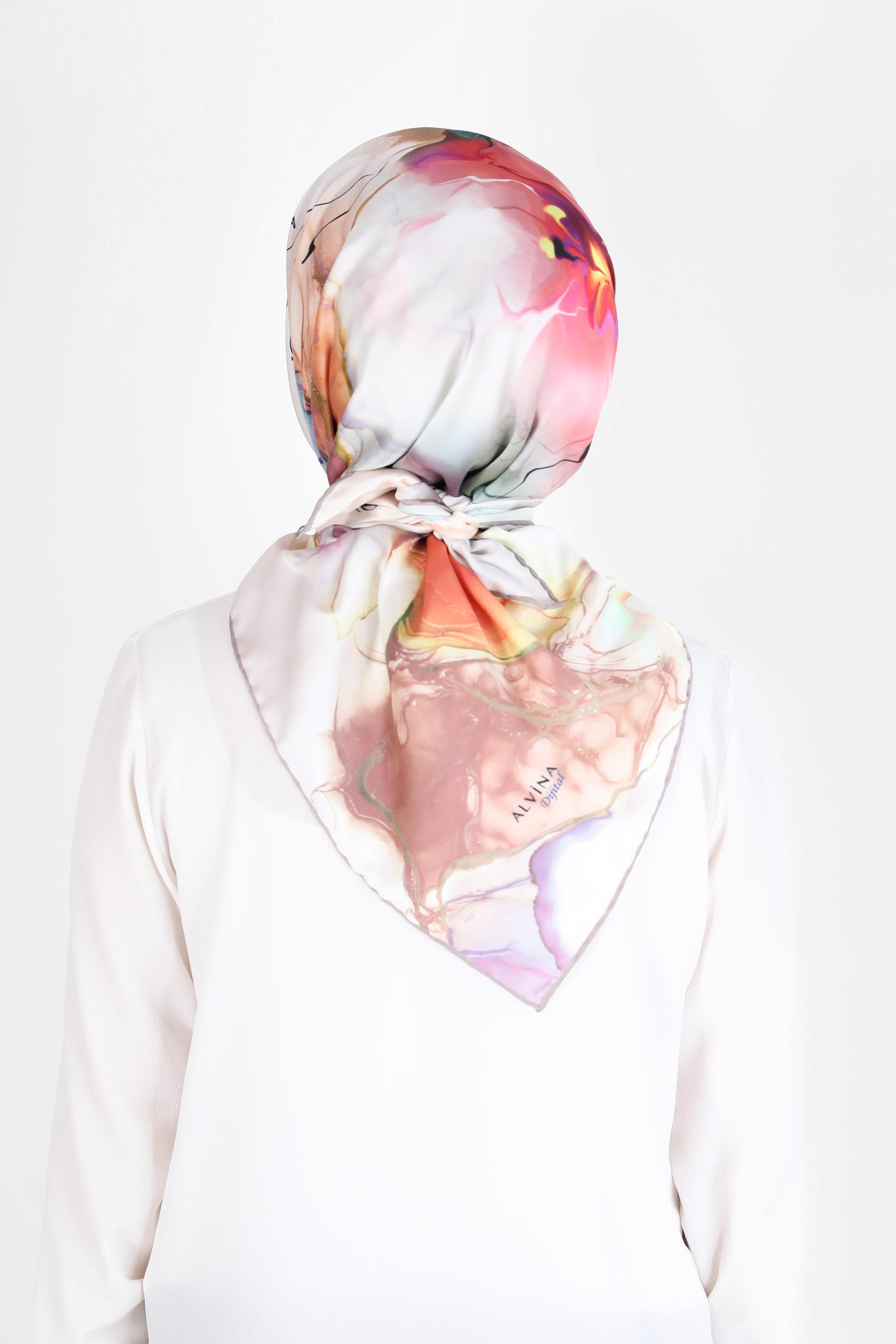 Tesettür giyim BEJ ALVİNA DİJİTAL SURA EŞARP 8103 