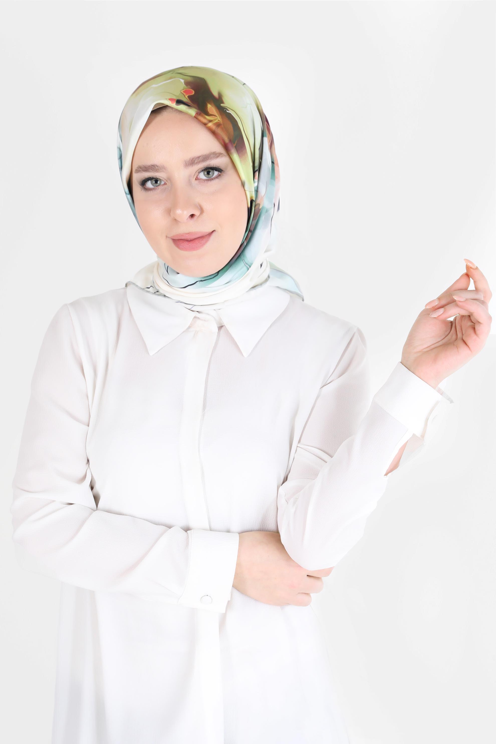 Tesettür giyim YEŞİL ALVİNA DİJİTAL SURA EŞARP 8103 