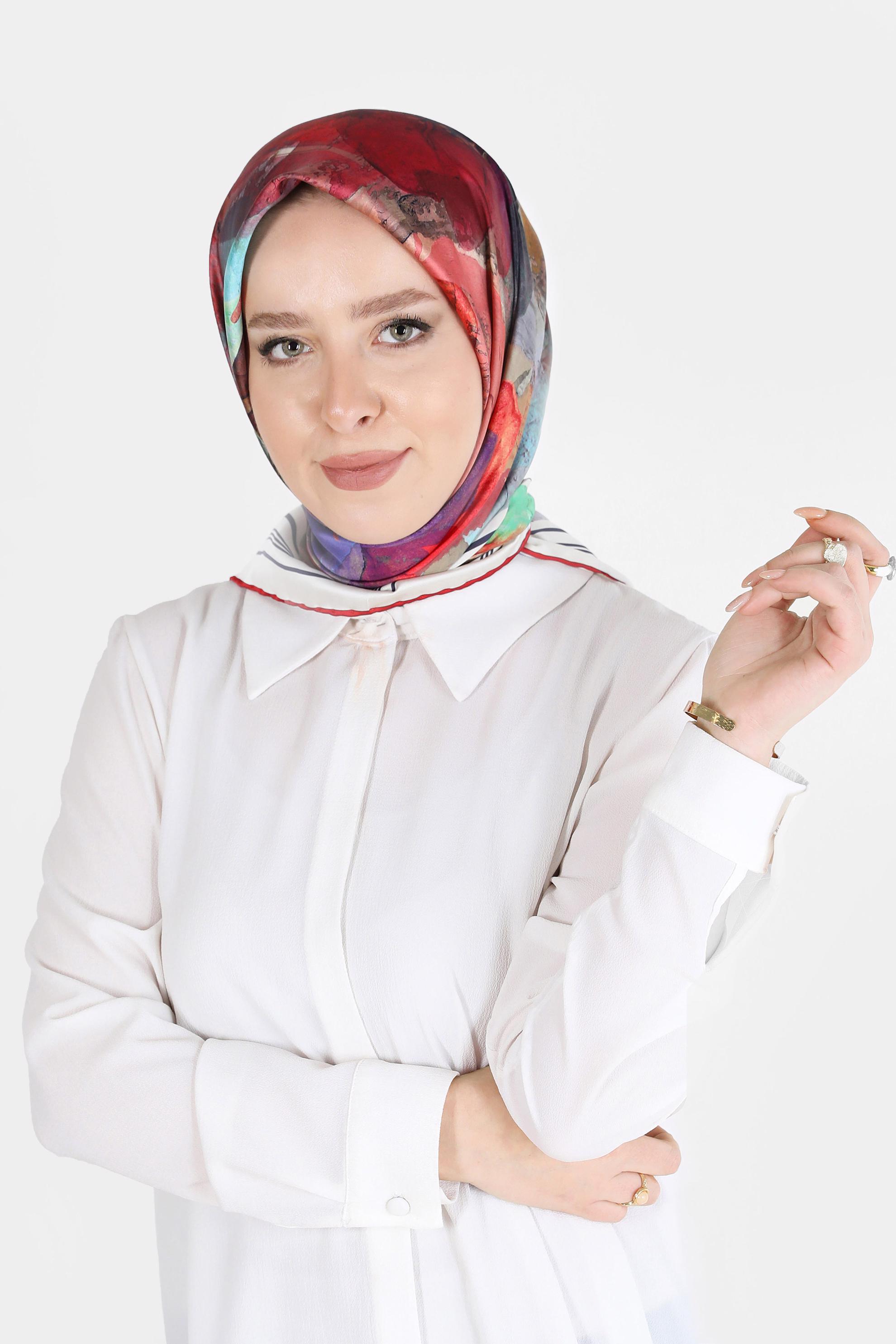 Tesettür giyim KIRMIZI ALVİNA DİJİTAL SURA EŞARP 8104