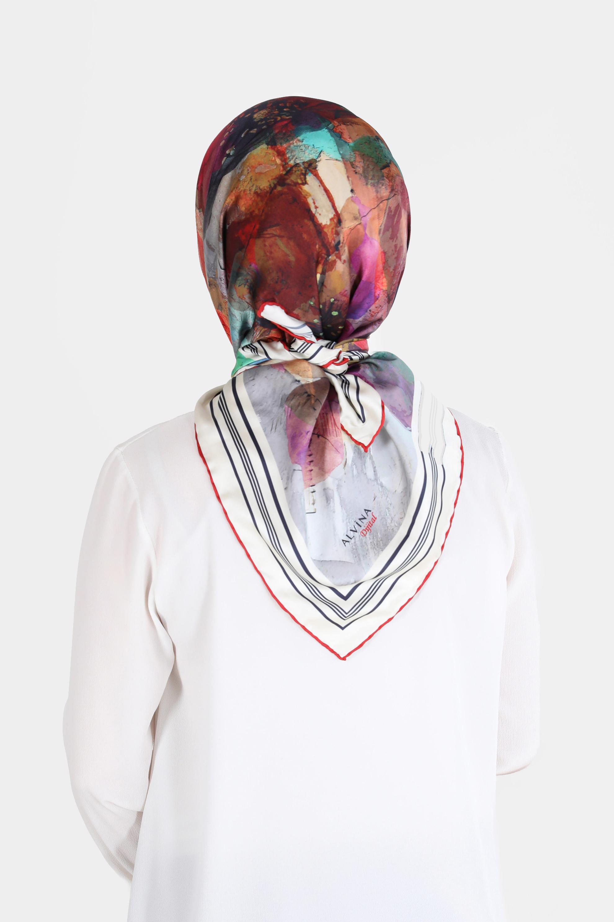 Tesettür giyim KIRMIZI ALVİNA DİJİTAL SURA EŞARP 8104