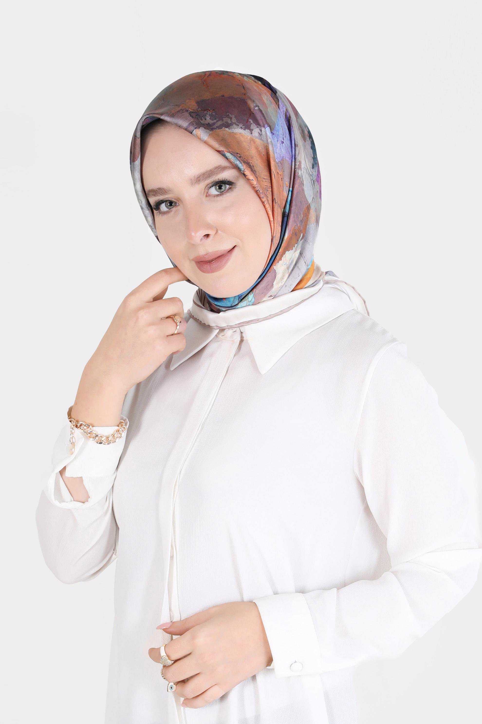 Tesettür giyim KAHVE ALVİNA DİJİTAL SURA EŞARP 8104