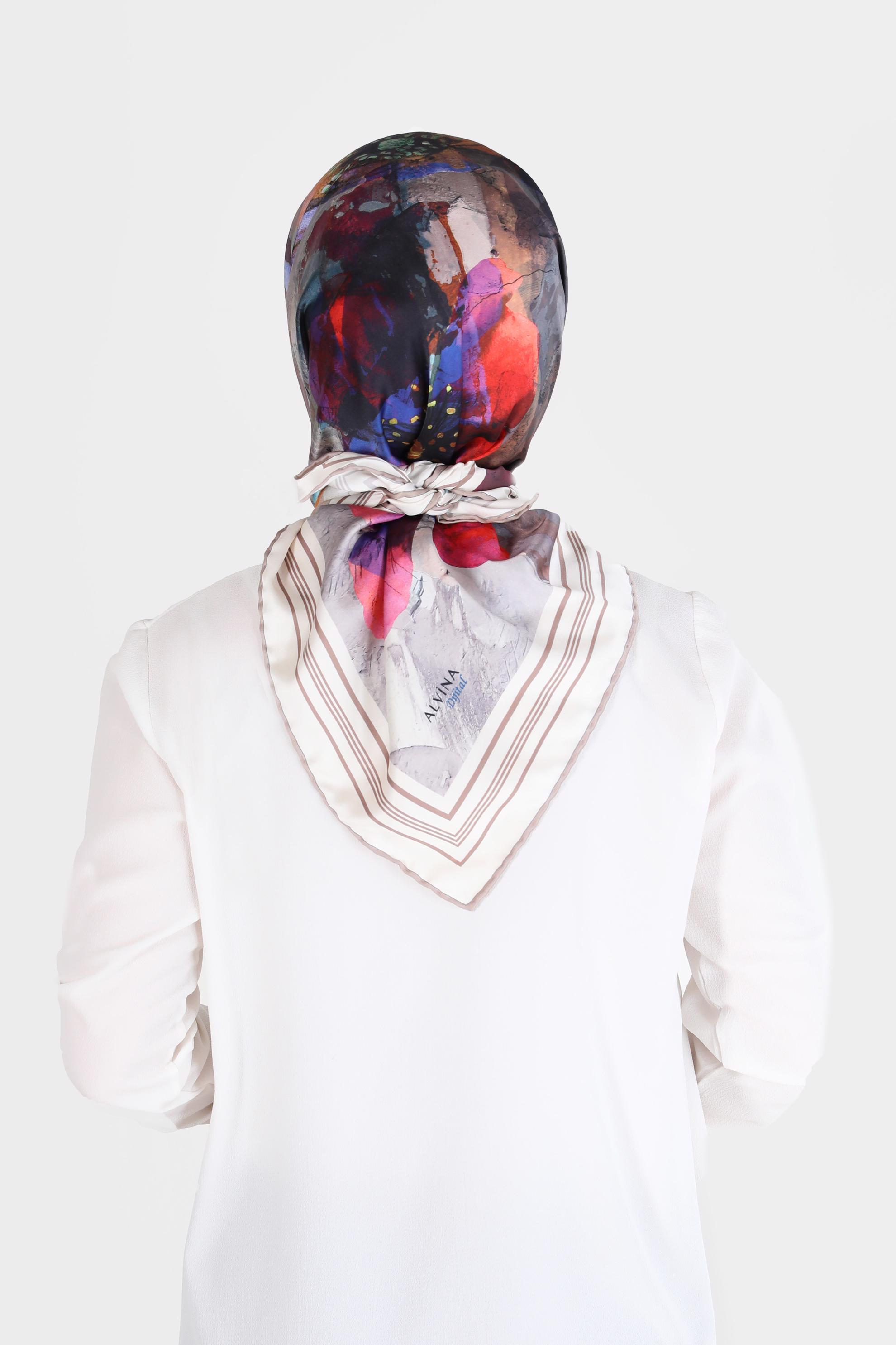 Tesettür giyim KAHVE ALVİNA DİJİTAL SURA EŞARP 8104