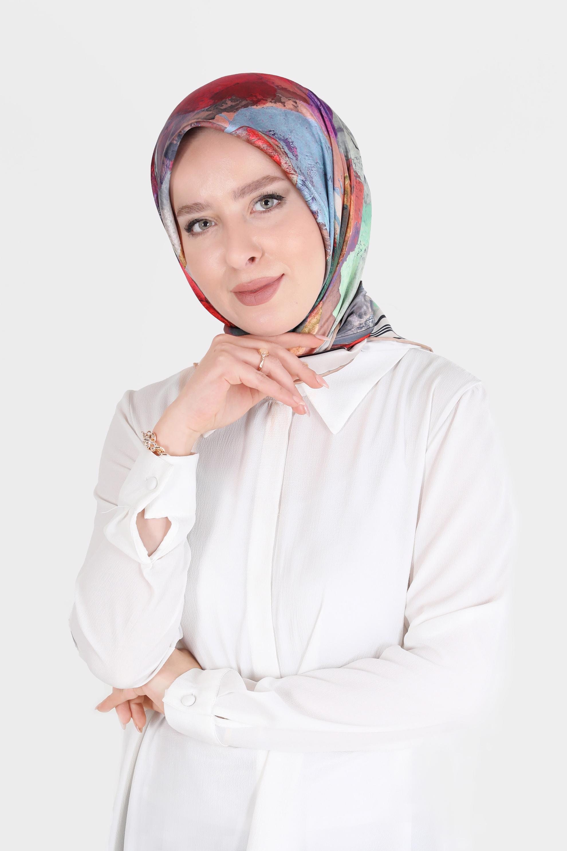 Tesettür giyim PUDRA ALVİNA DİJİTAL SURA EŞARP 8104