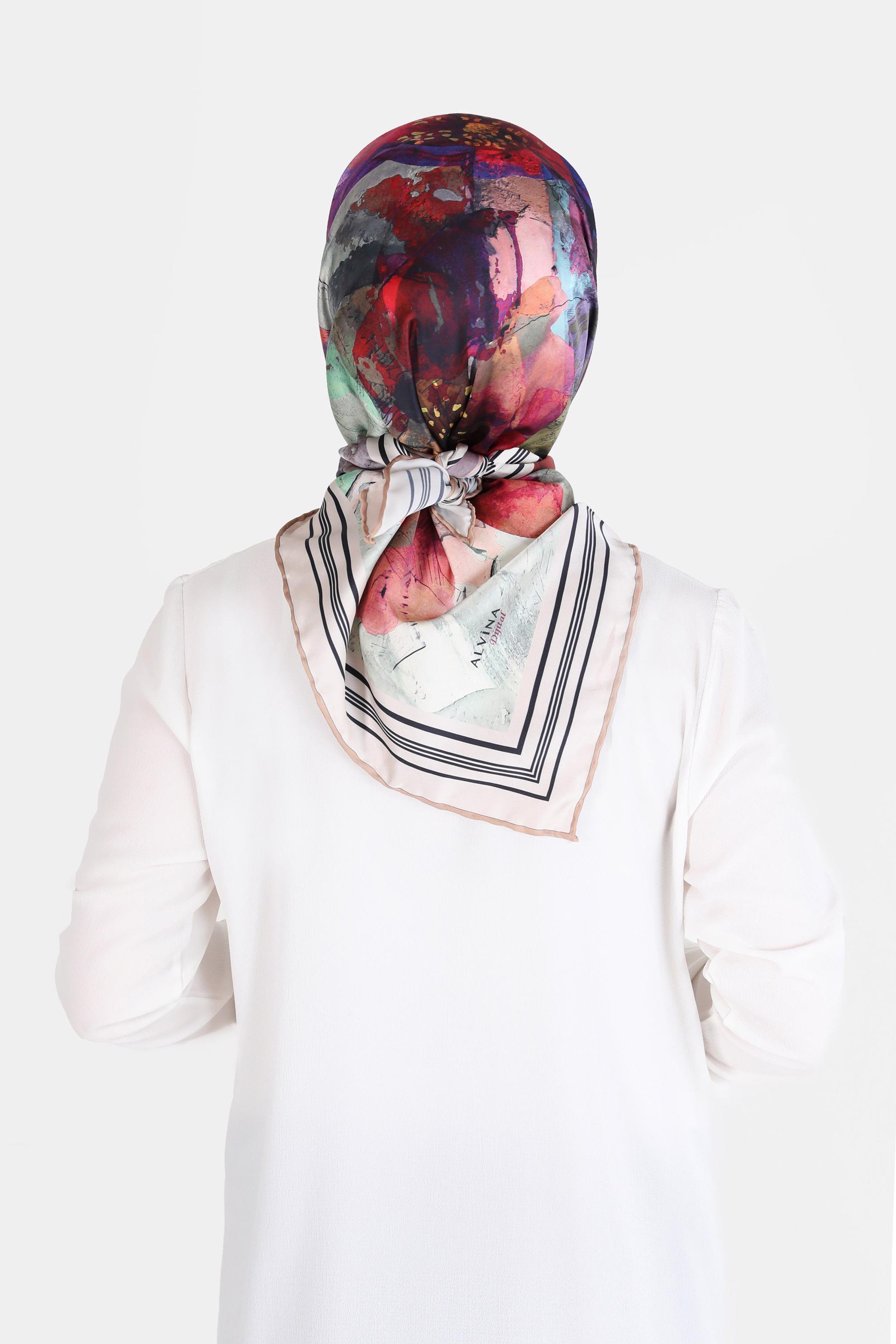 Tesettür giyim PUDRA ALVİNA DİJİTAL SURA EŞARP 8104