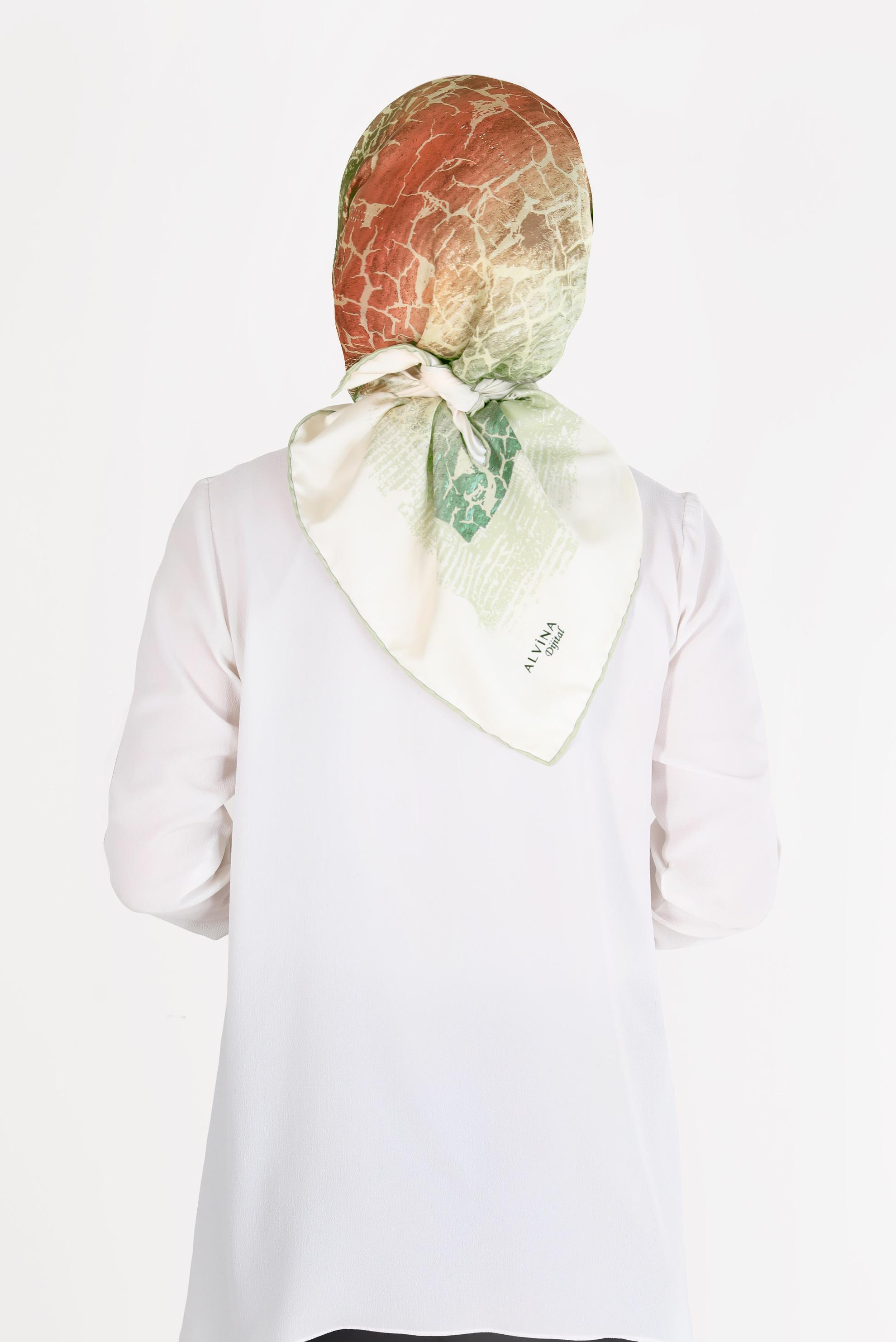 Tesettür giyim YEŞİL ALVİNA DİJİTAL TWİLL EŞARP 8105 