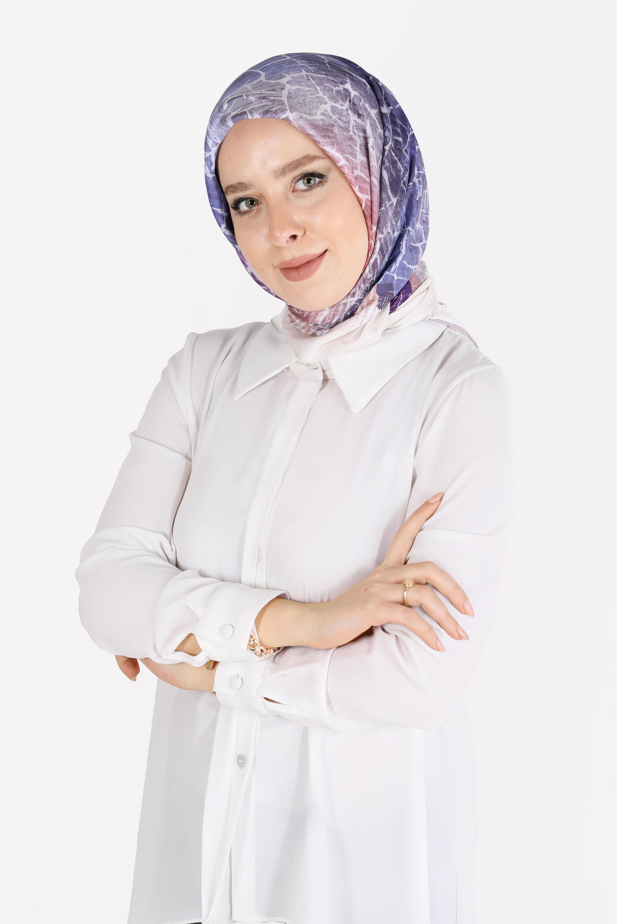 Tesettür giyim MOR ALVİNA DİJİTAL TWİLL EŞARP 8105 