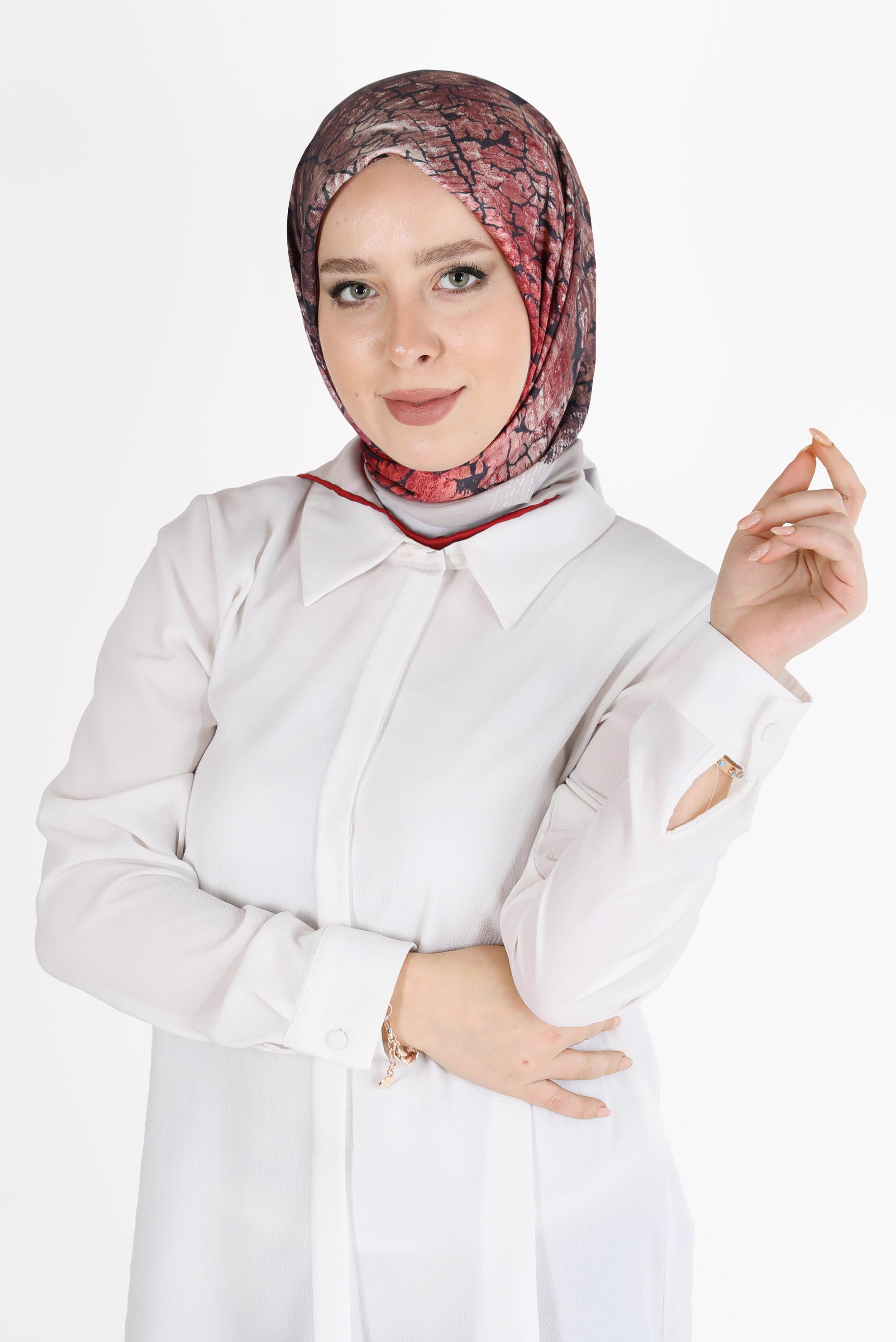 Tesettür giyim BORDO ALVİNA DİJİTAL TWİLL EŞARP 8105 