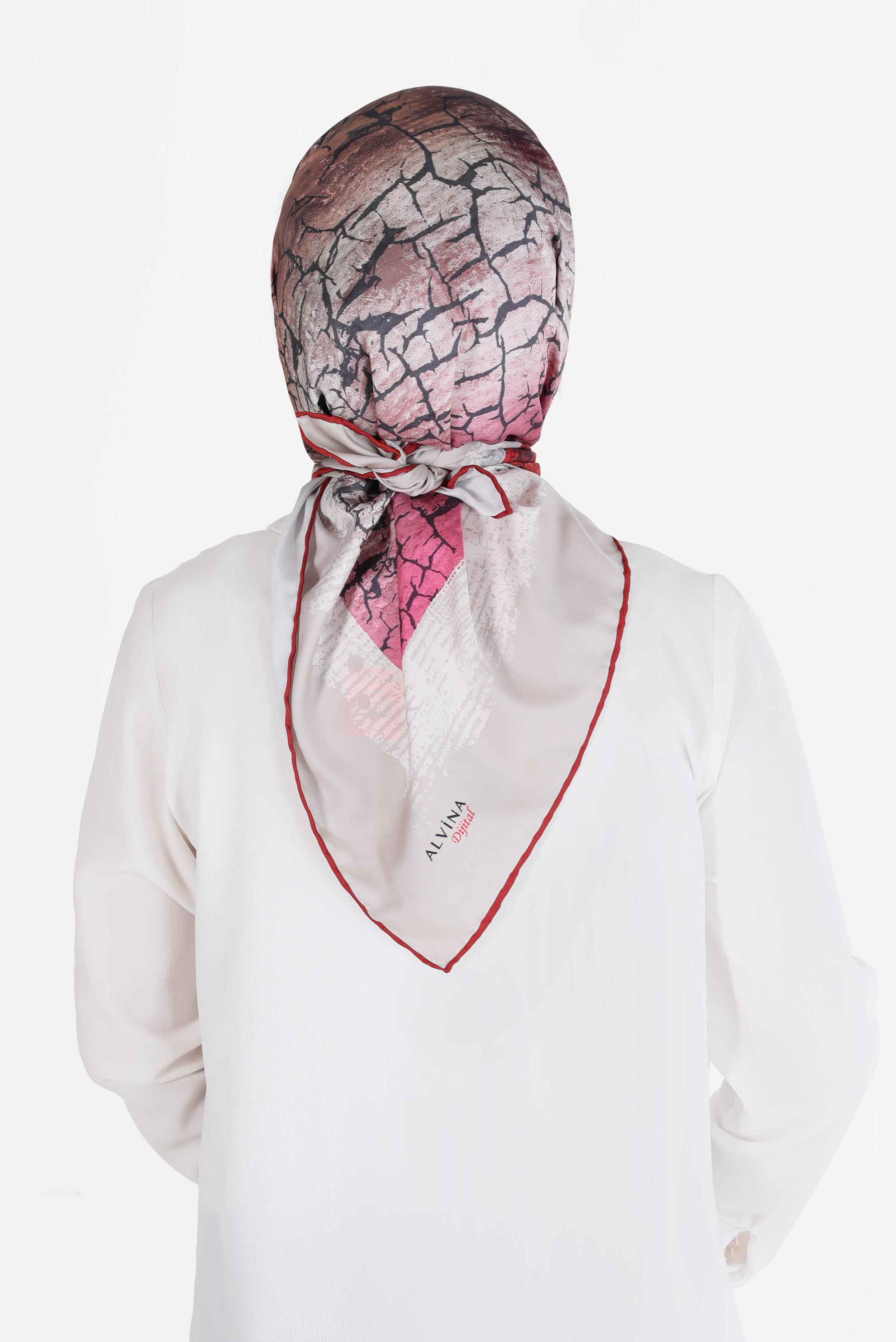 Tesettür giyim BORDO ALVİNA DİJİTAL TWİLL EŞARP 8105 