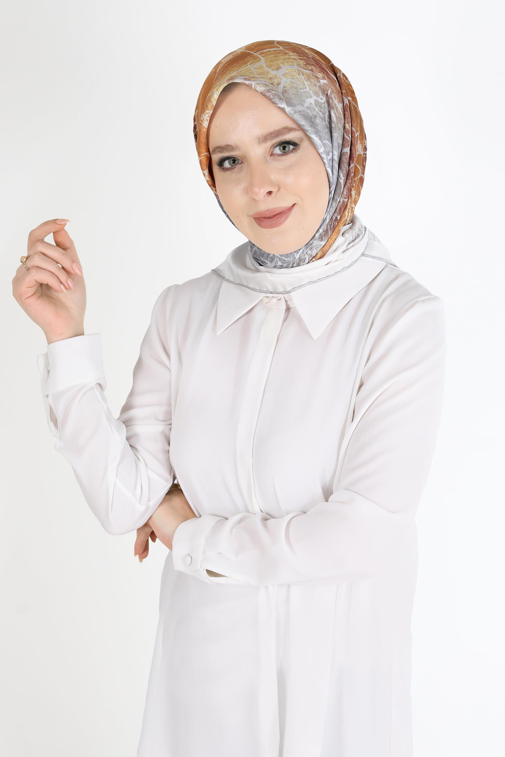 Tesettür giyim GRİ ALVİNA DİJİTAL TWİLL EŞARP 8105 