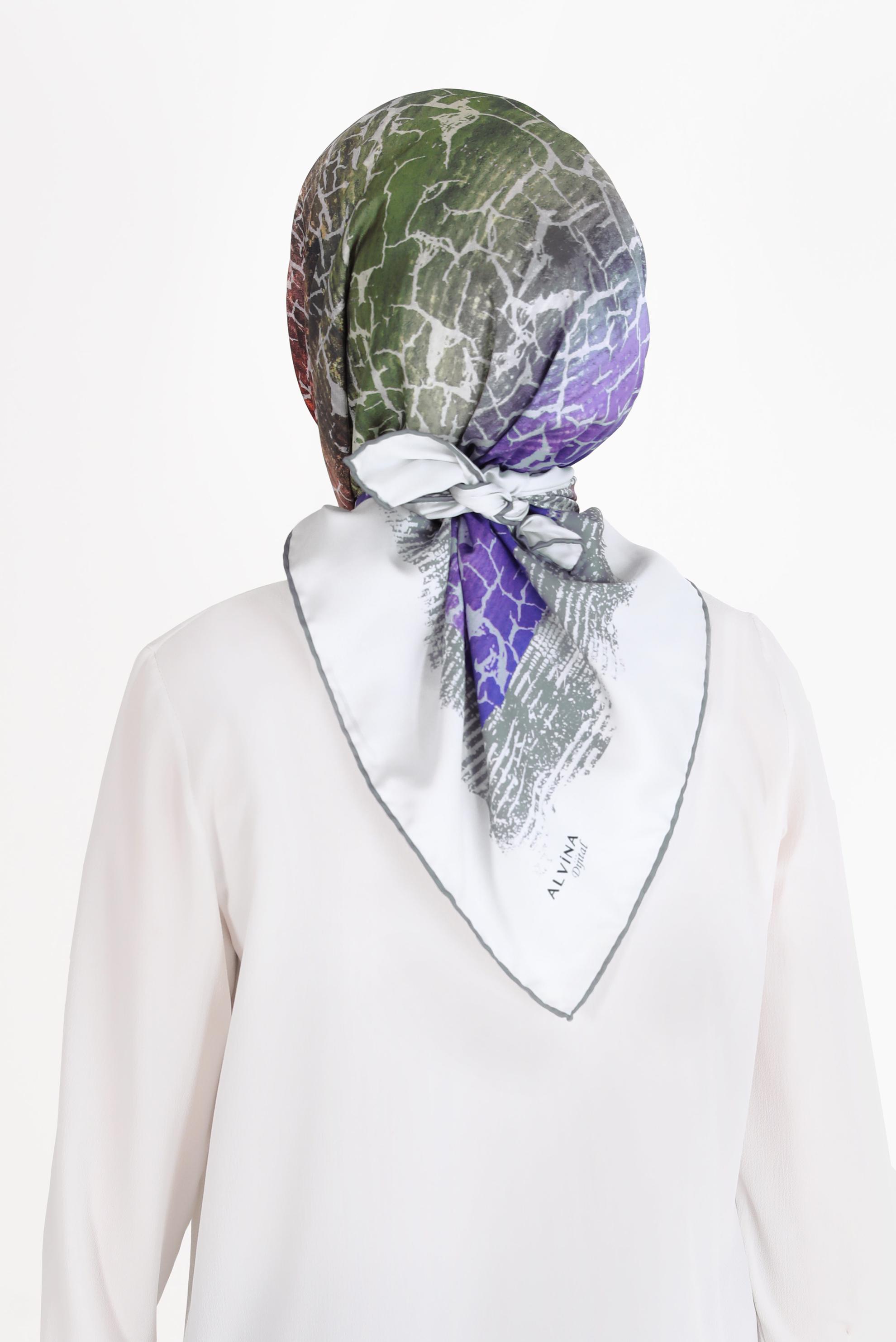 Tesettür giyim LACİVERT ALVİNA DİJİTAL TWİLL EŞARP 8105 