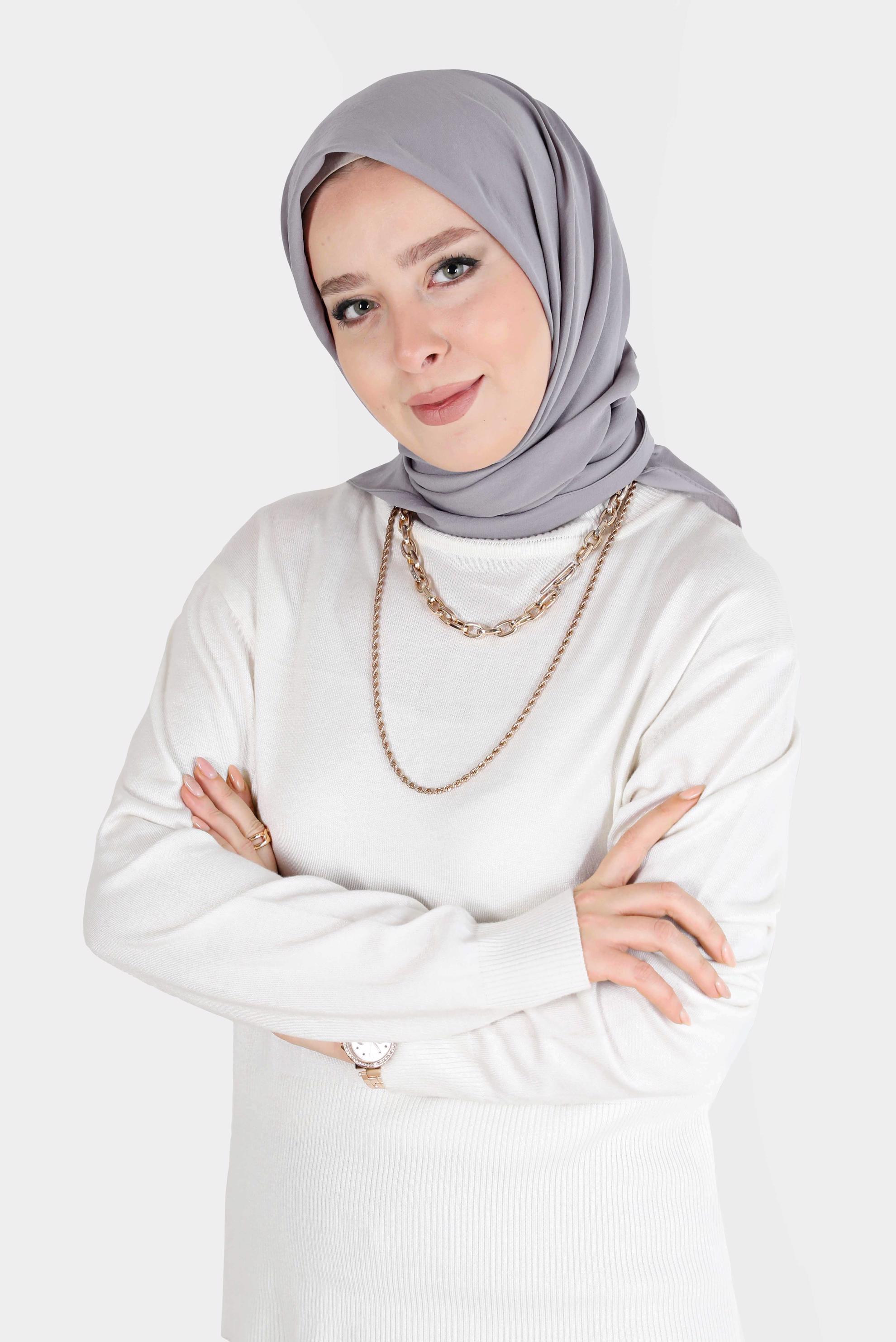 Tesettür giyim GRİ ALVİNA MEDİNE İPEĞİ EŞARP 8106 