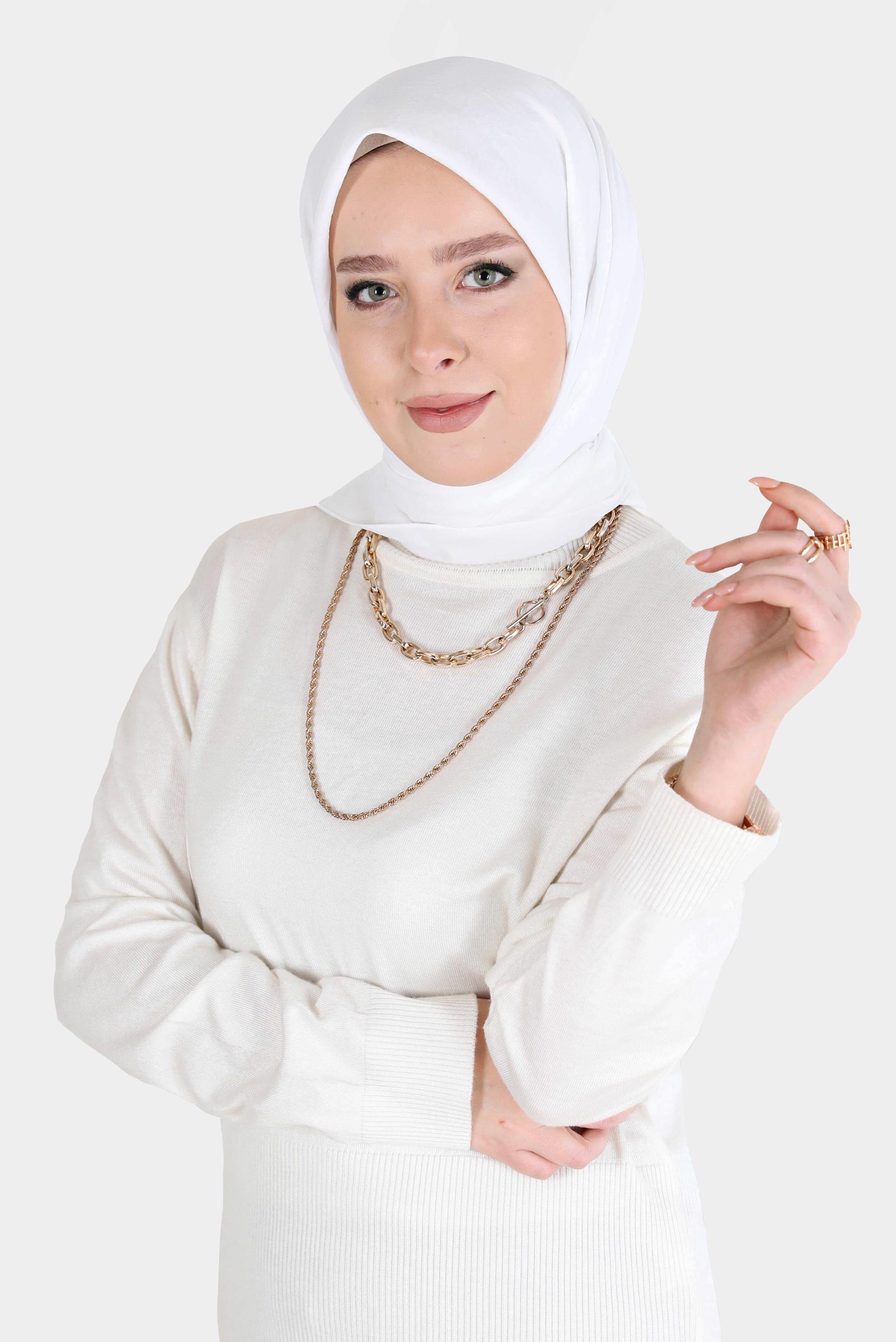 Tesettür giyim EKRU ALVİNA MEDİNE İPEĞİ EŞARP 8106 