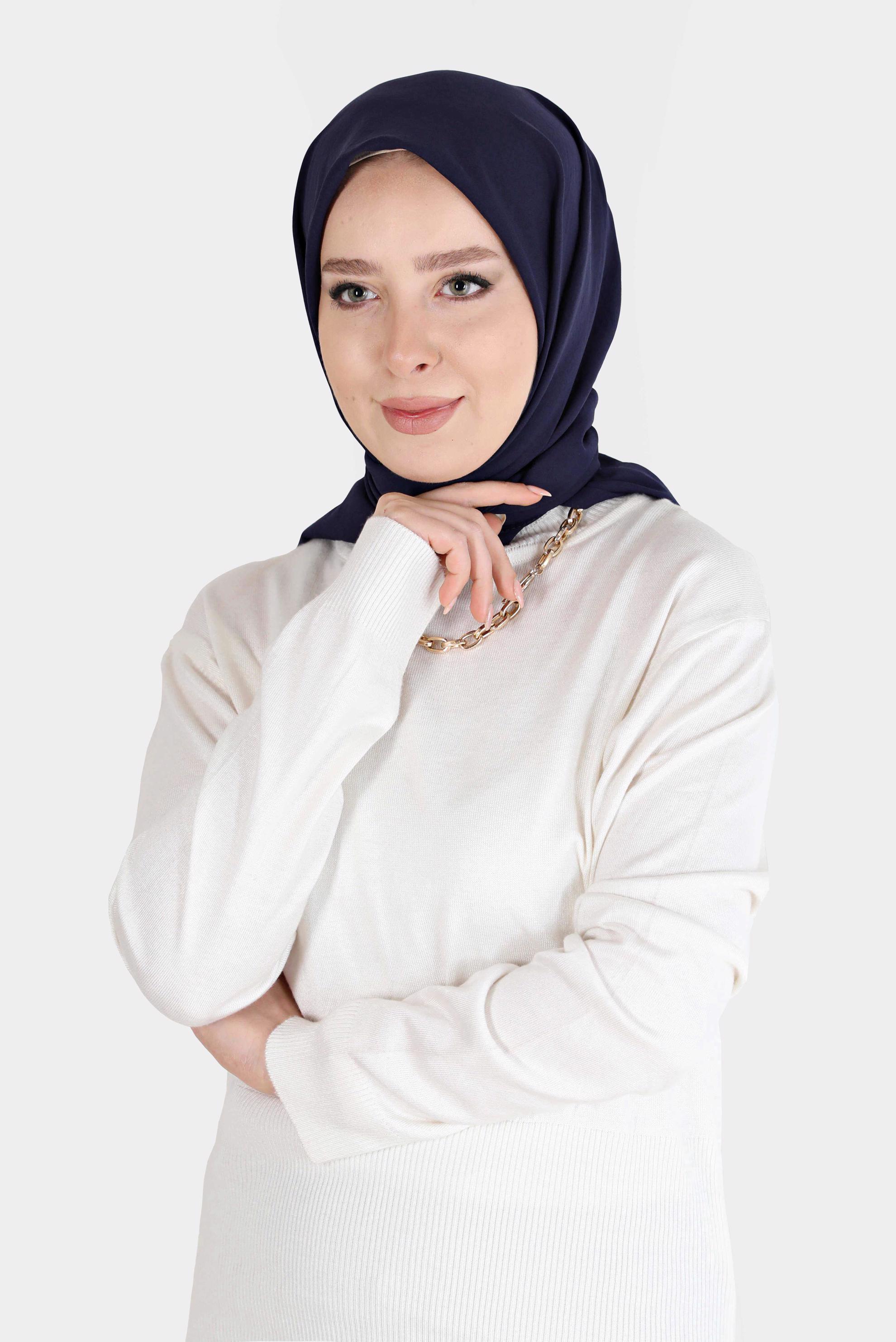 Tesettür giyim LACİVERT ALVİNA MEDİNE İPEĞİ EŞARP 8106 