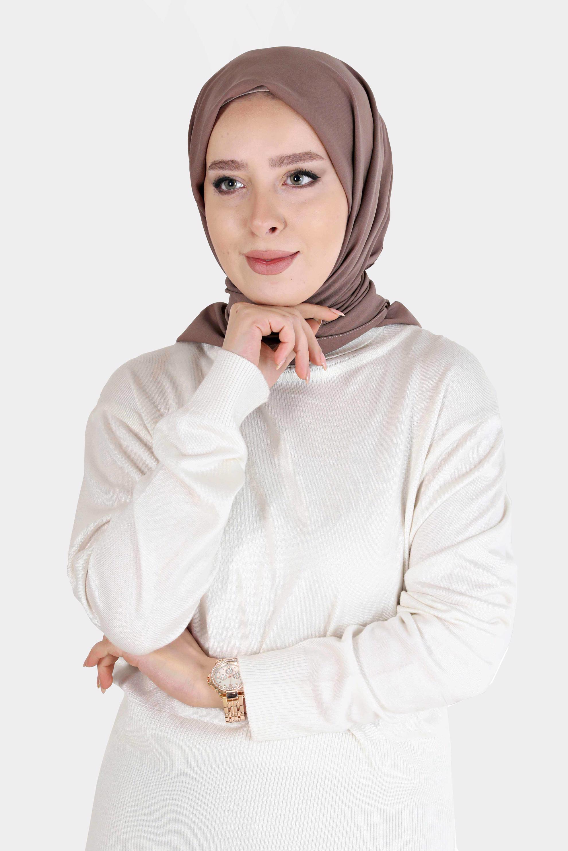 Tesettür giyim VİZON ALVİNA MEDİNE İPEĞİ EŞARP 8106 