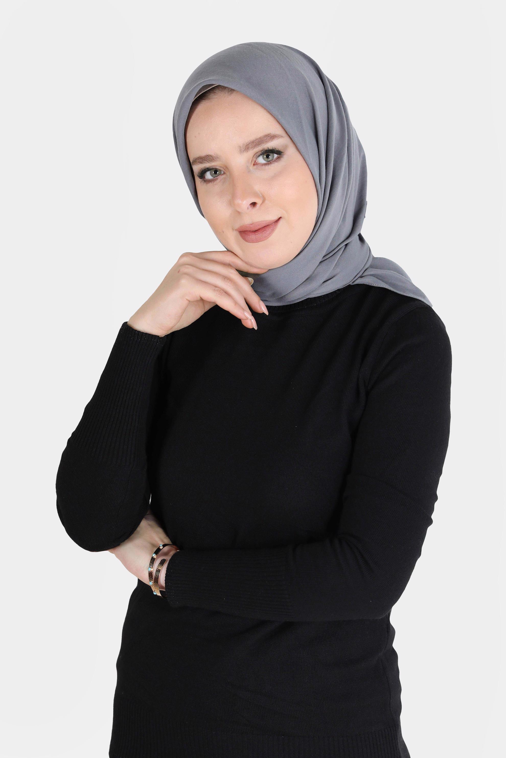 Tesettür giyim GRİ ALVİNA MEDİNE İPEĞİ EŞARP 8106 