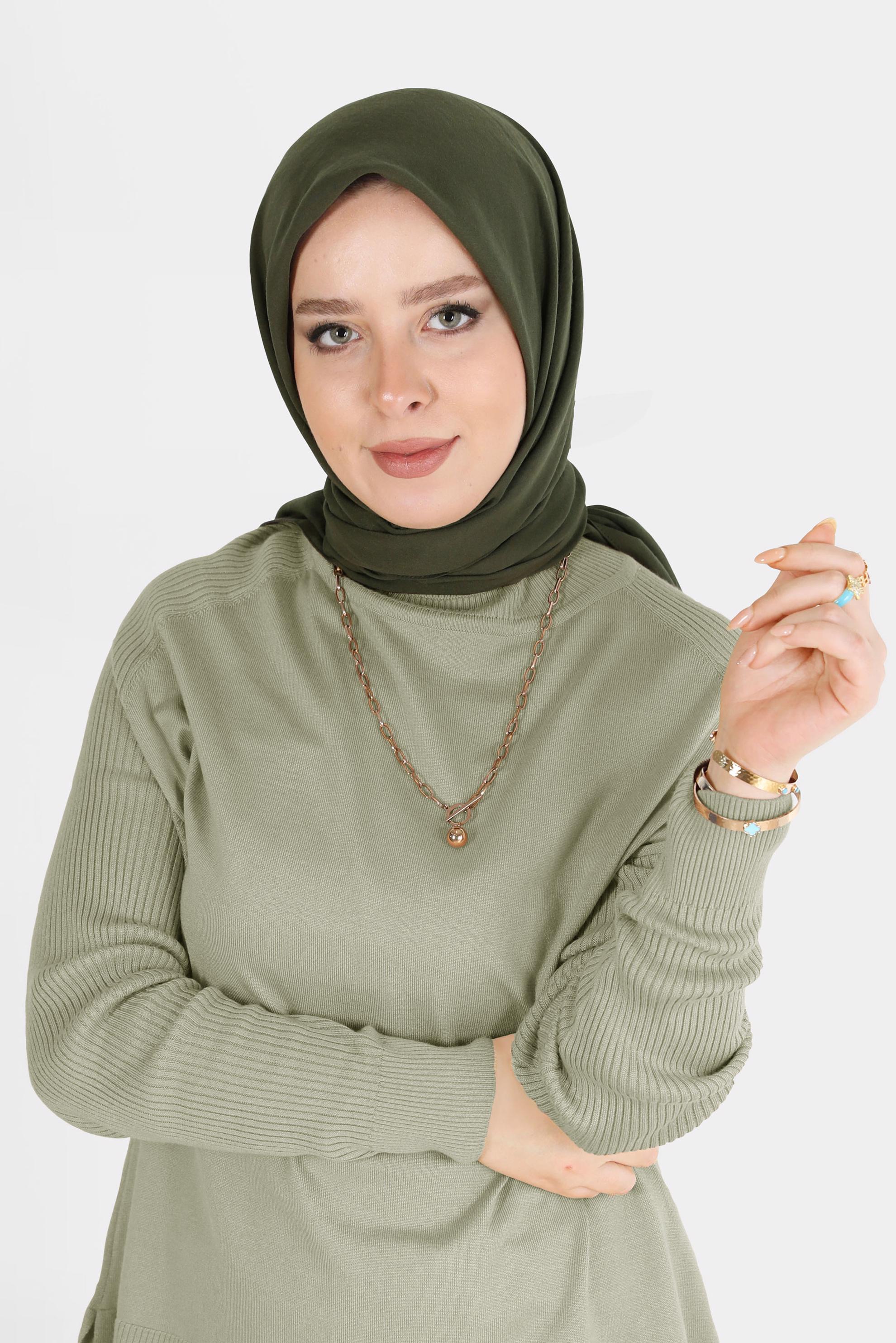 Tesettür giyim HAKİ ALVİNA PAMUK CAZ EŞARP 8109 