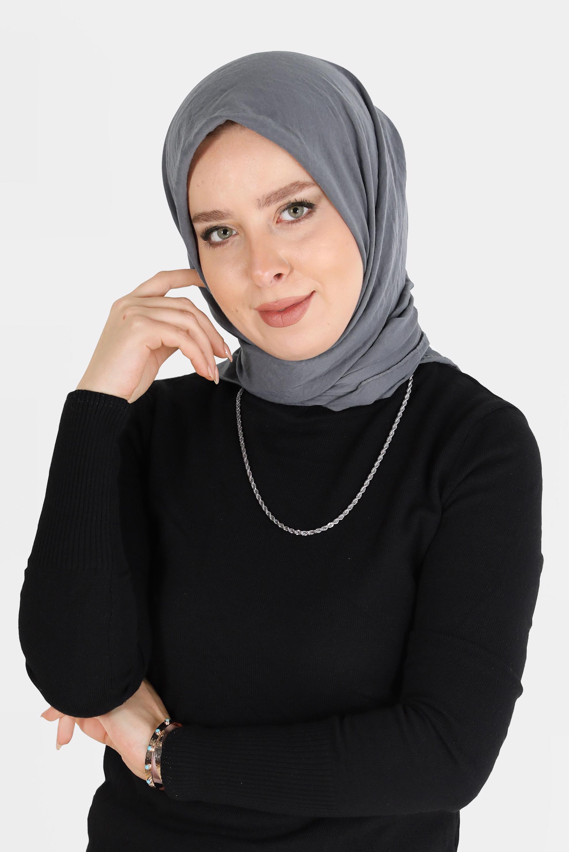 Tesettür giyim GRİ ALVİNA PAMUK CAZ EŞARP 8109 