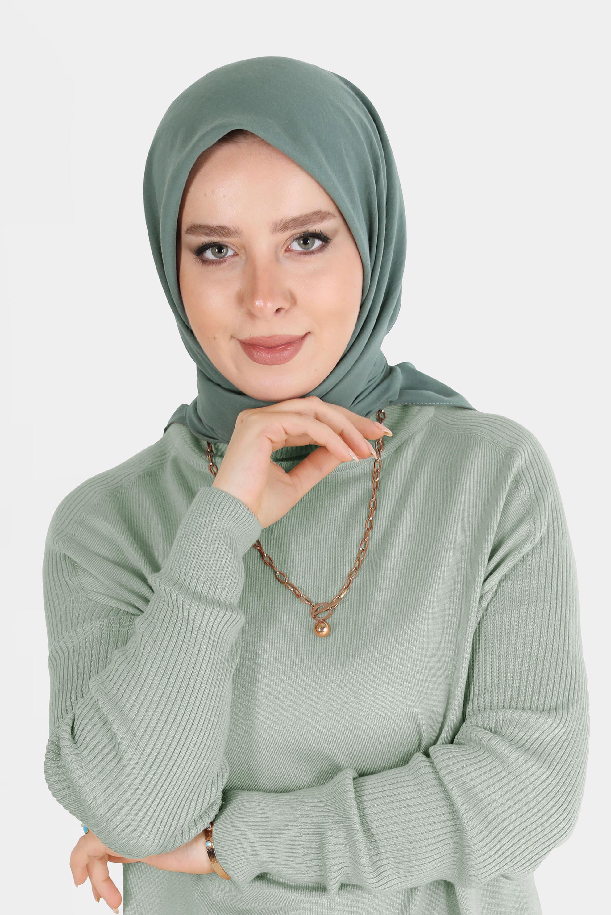 Tesettür giyim YEŞİL ALVİNA PAMUK CAZ EŞARP 8109 