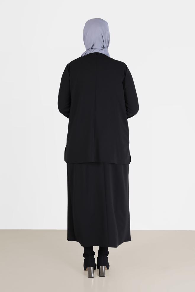 Vêtements hijab NOIR COSTUME JUPE 2 PIÈCES DÉTAIL MOTIF LÉOPARD 20192 - ALVİNA