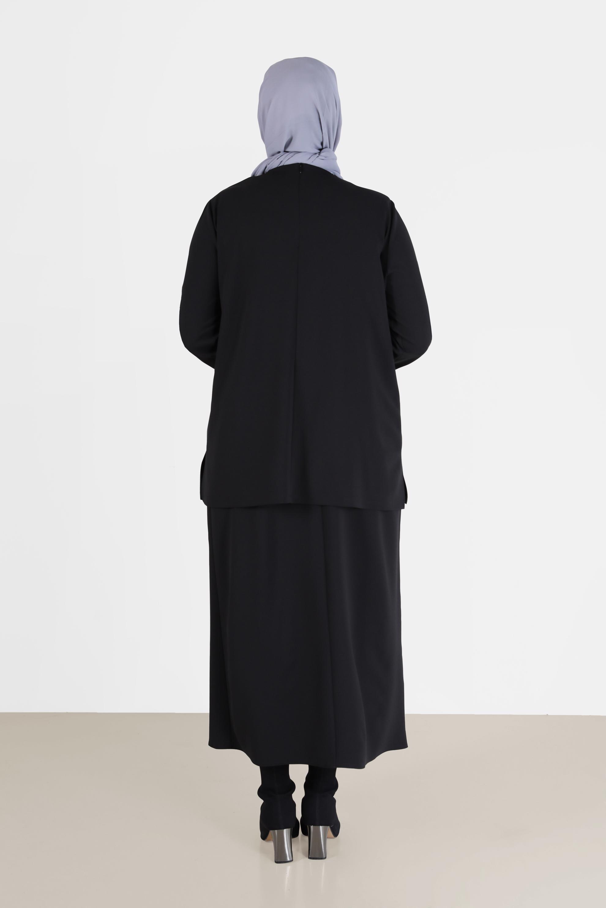 Vêtements hijab NOIR COSTUME JUPE 2 PIÈCES DÉTAIL MOTIF LÉOPARD 20192