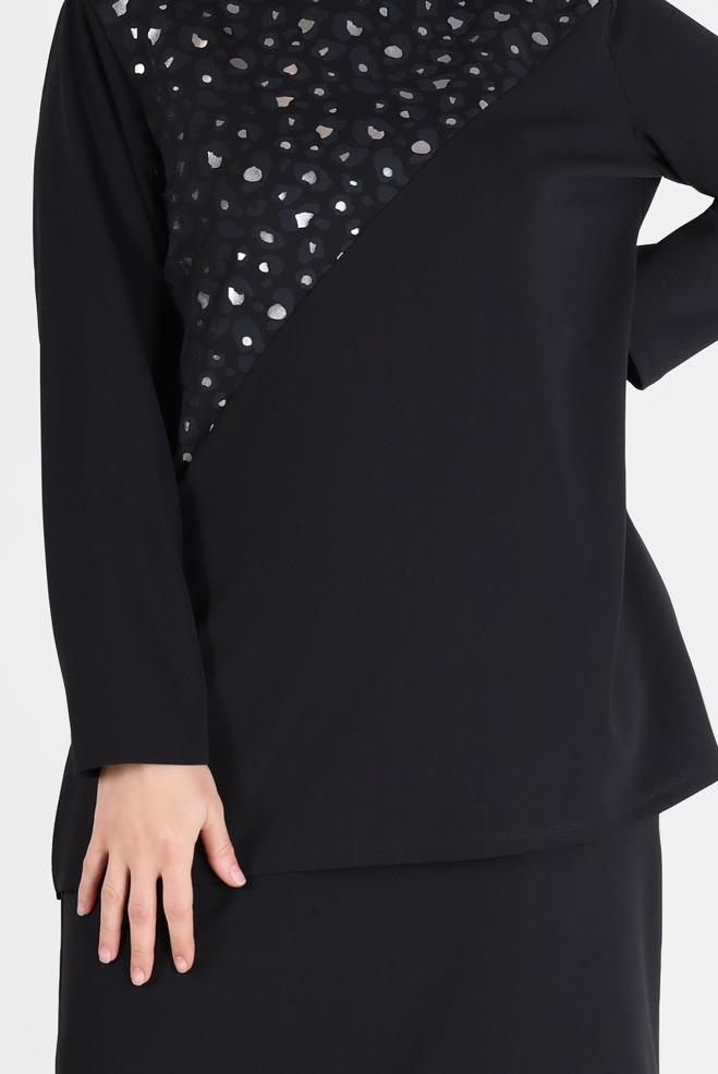 Vêtements hijab NOIR COSTUME JUPE 2 PIÈCES DÉTAIL MOTIF LÉOPARD 20192 - ALVİNA