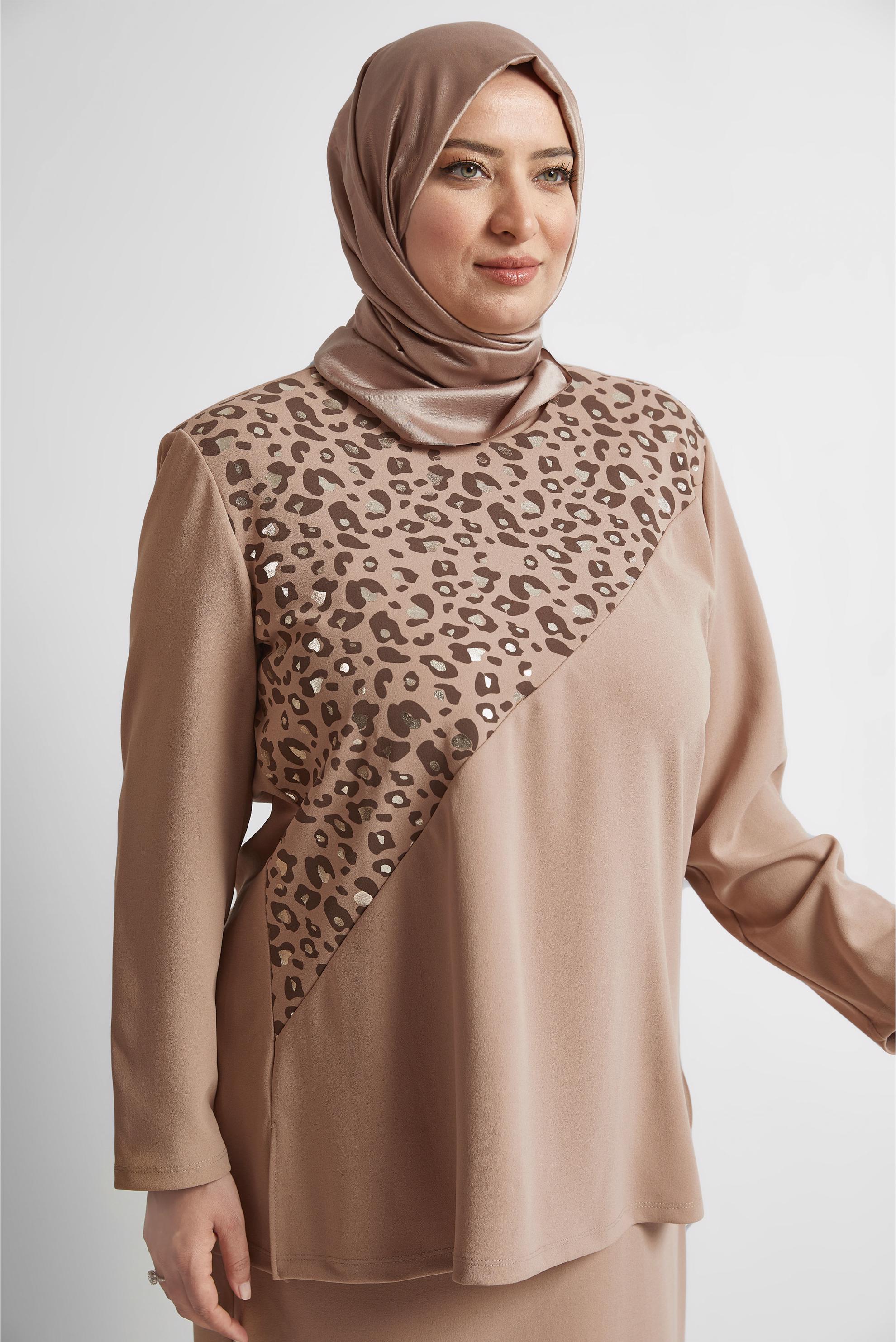 Vêtements hijab BEIGE COSTUME JUPE 2 PIÈCES DÉTAIL MOTIF LÉOPARD 20192