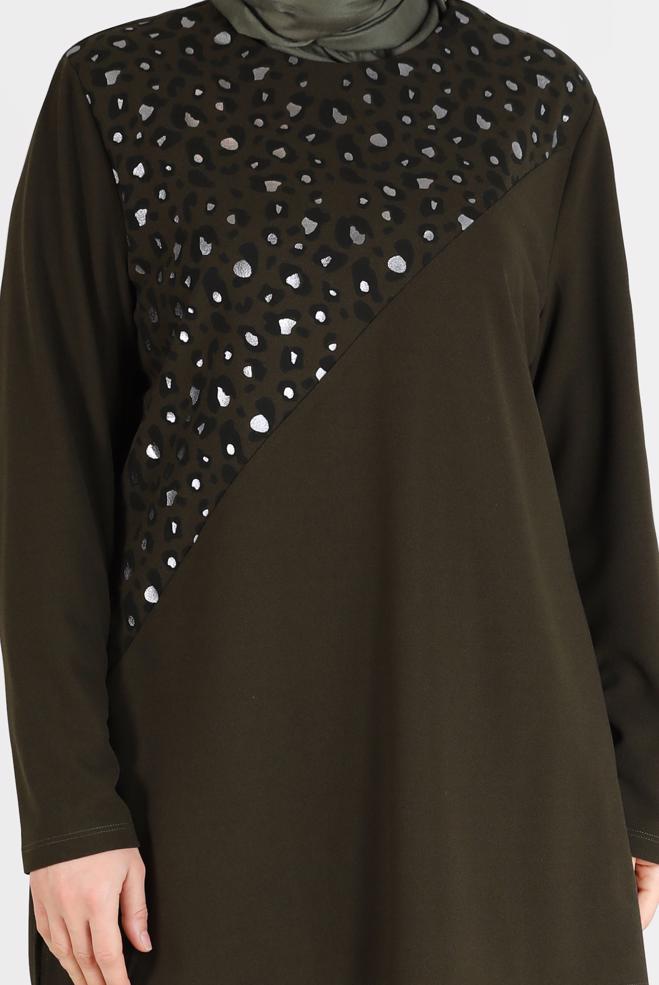 Vêtements hijab KAKI COSTUME JUPE 2 PIÈCES DÉTAIL MOTIF LÉOPARD 20192 - ALVİNA