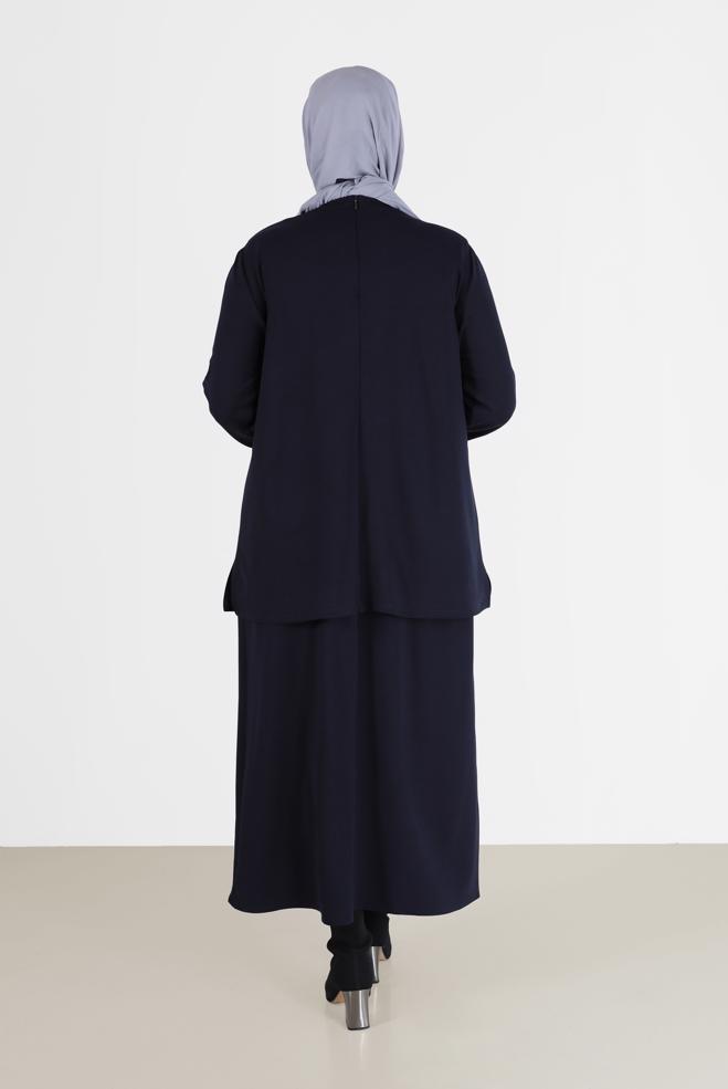 Vêtements hijab BLEU MARINE COSTUME JUPE 2 PIÈCES DÉTAIL MOTIF LÉOPARD 20192 - ALVİNA