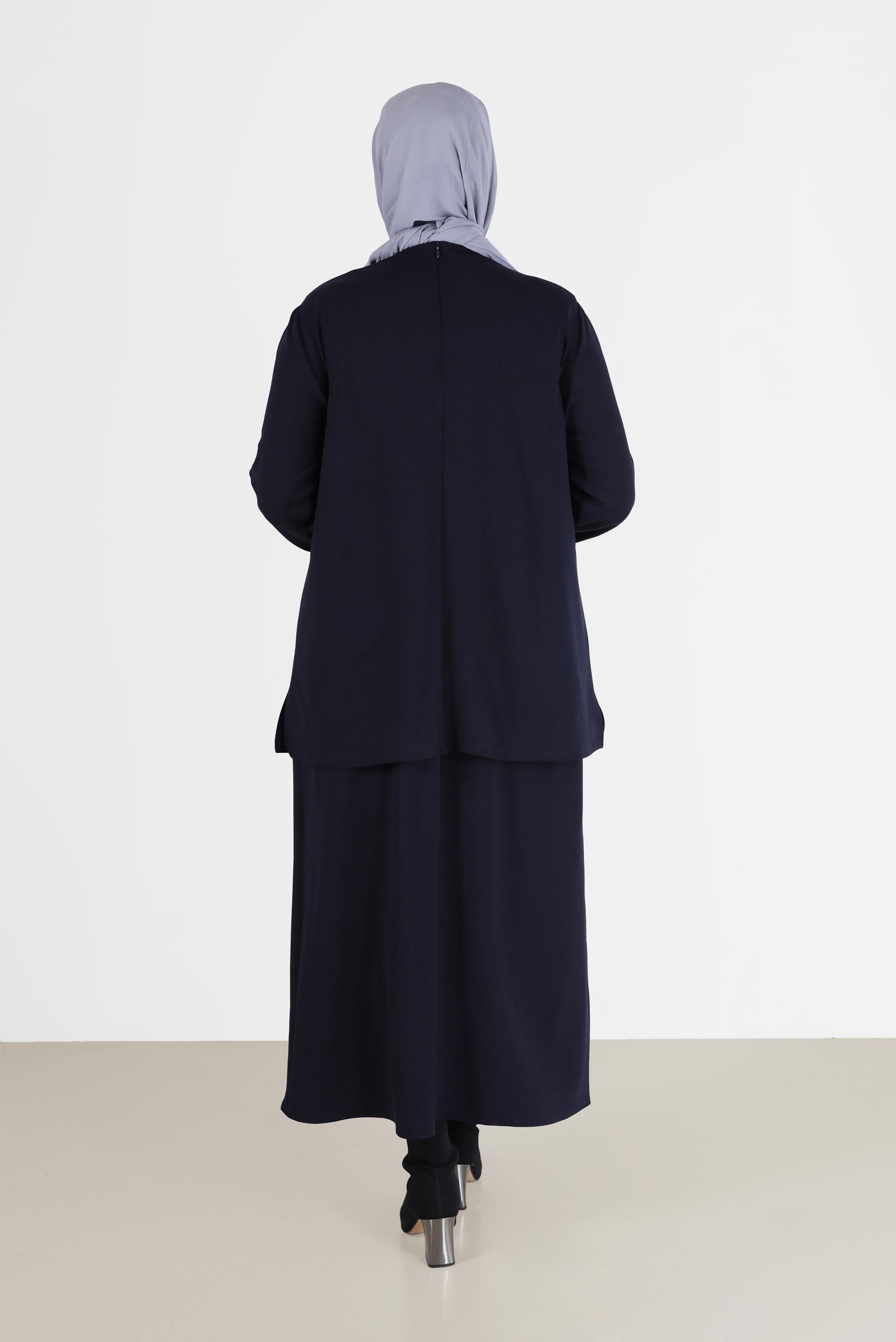 Hijab clothing NAVY BLUE LEOPARD PATTERN DETAIL 2-PIECE SKIRTED SUIT 20192 