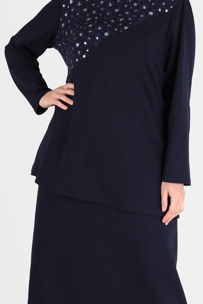 Vêtements hijab BLEU MARINE COSTUME JUPE 2 PIÈCES DÉTAIL MOTIF LÉOPARD 20192 - ALVİNA
