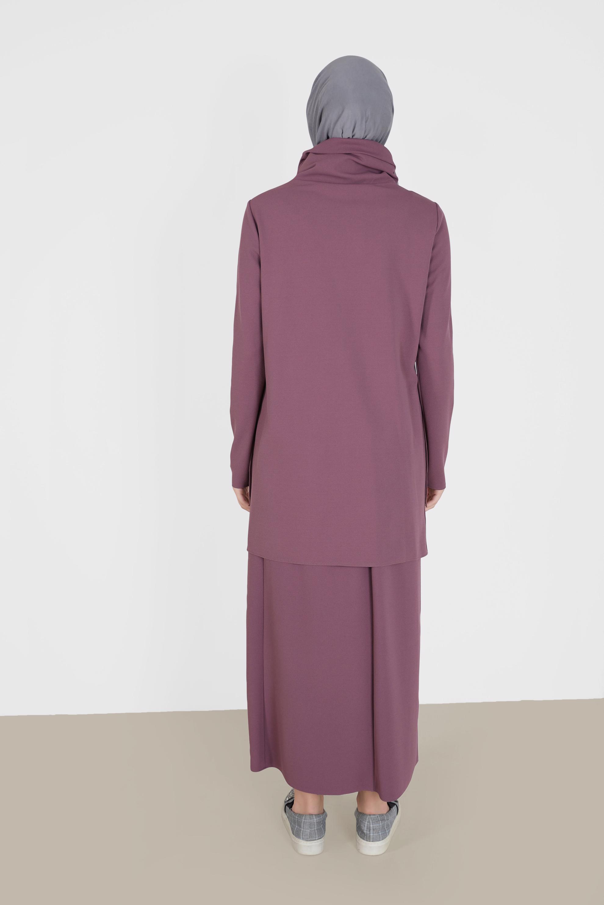 Tesettür giyim MOR YANLARI DÜĞME DETAYLI İKİLİ ETEKLİ TAKIM 42163 