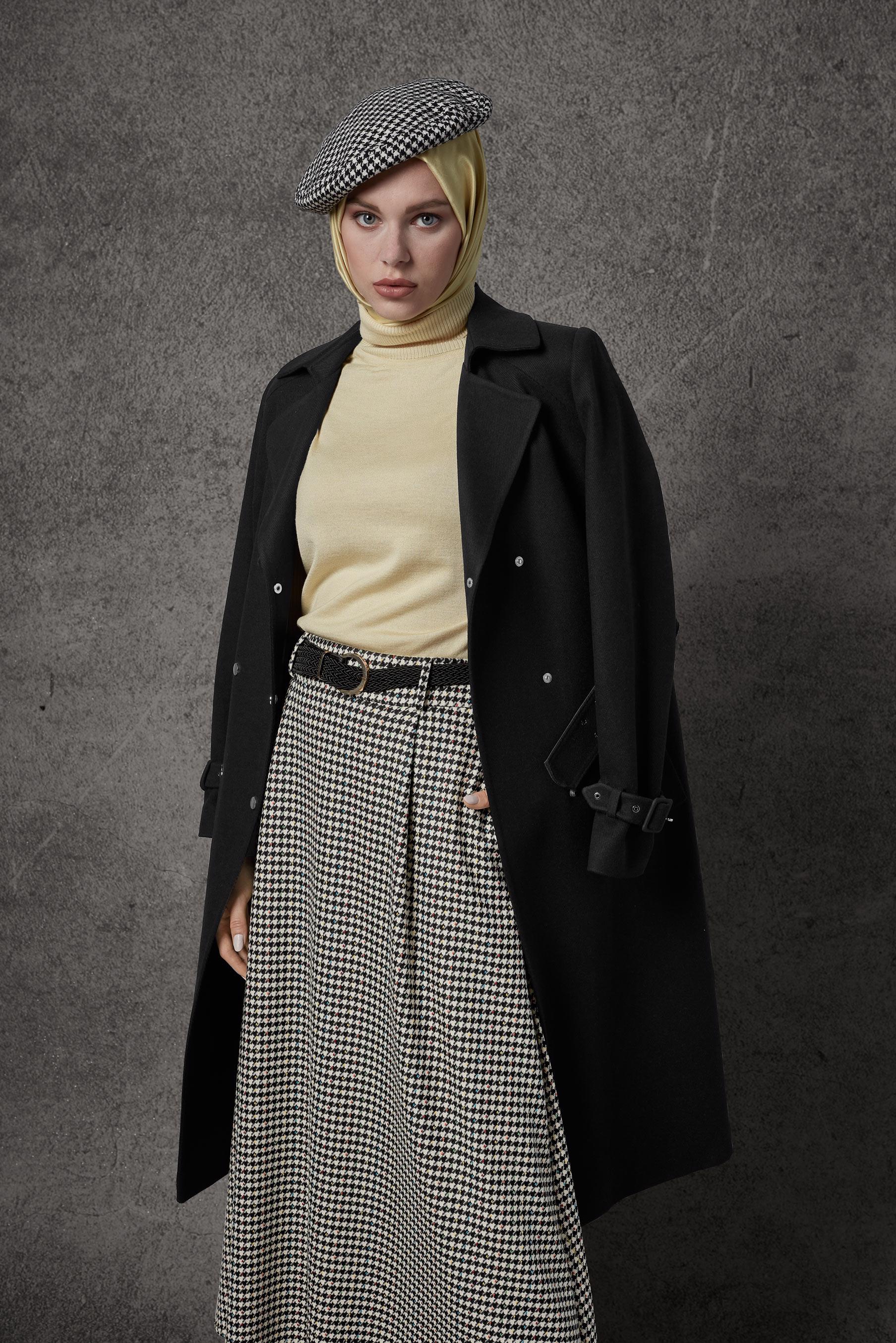 Tesettür giyim SİYAH KAZAYAĞI DESEN ETEK 60203	