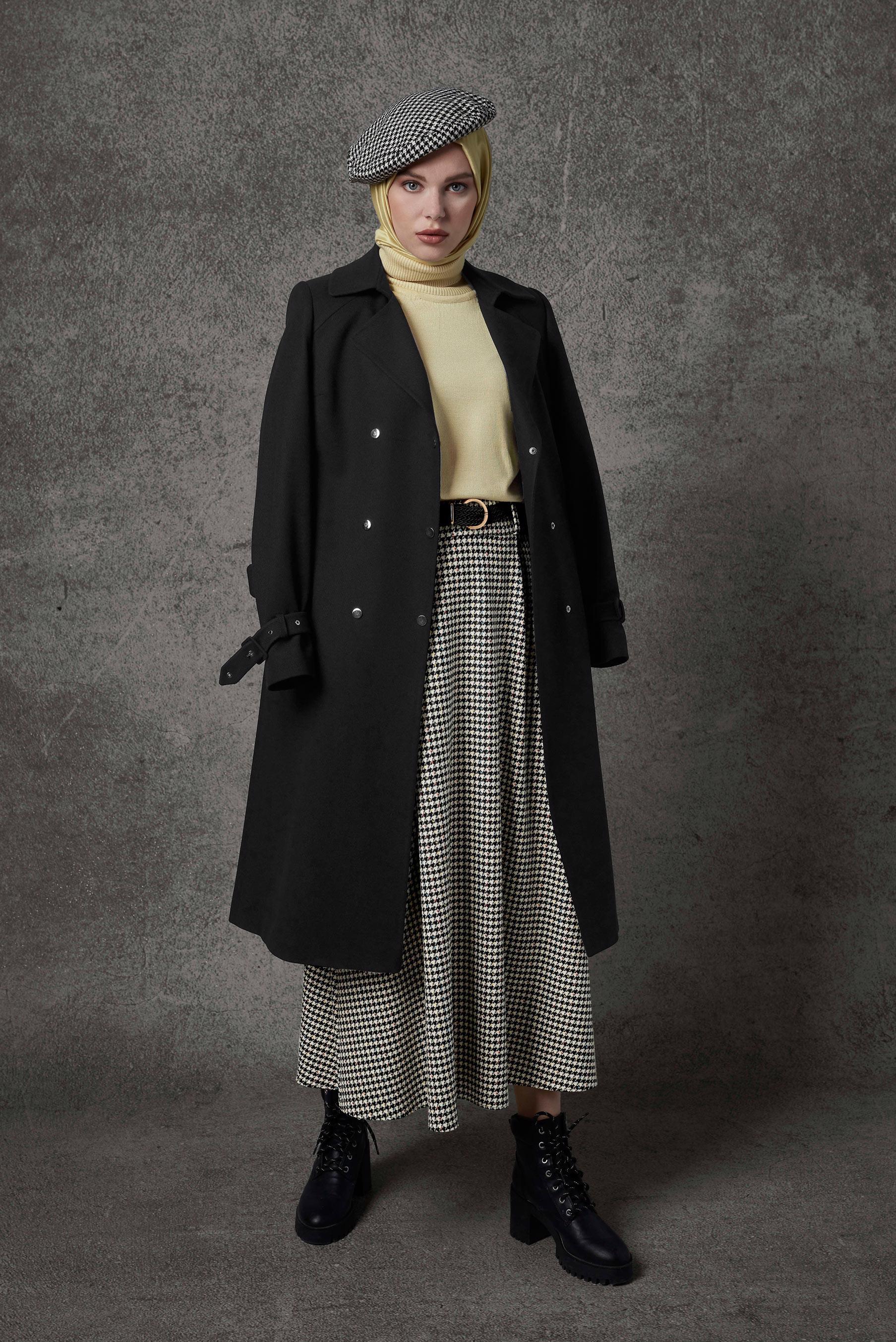 Tesettür giyim SİYAH KAZAYAĞI DESEN ETEK 60203	