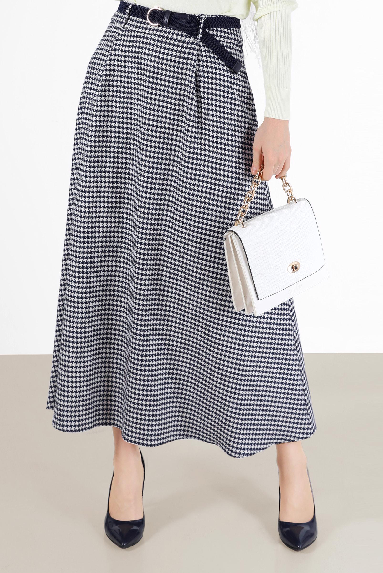 Tesettür giyim LACİVERT KAZAYAĞI DESEN ETEK 60203	