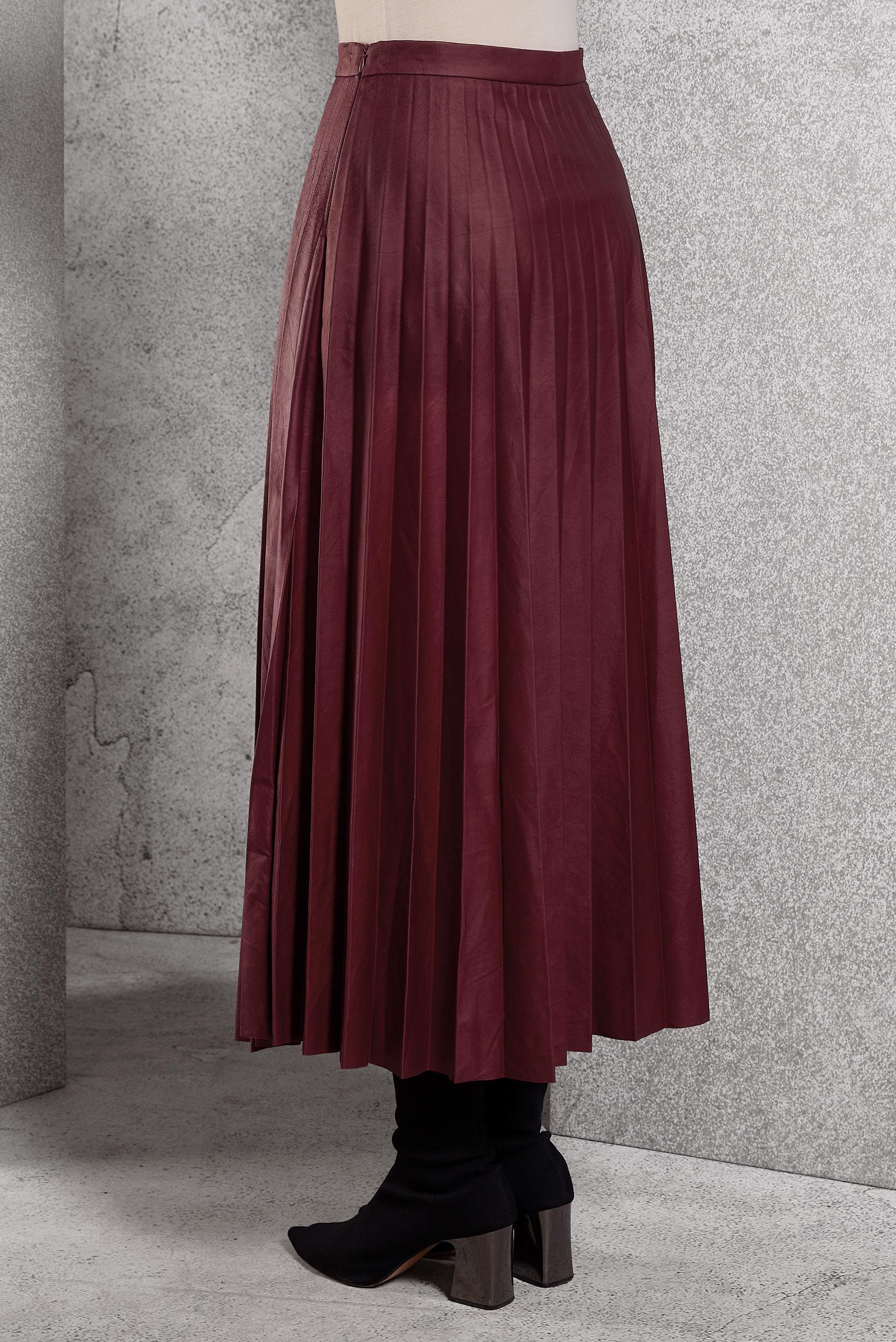 Tesettür giyim KIRMIZI PİLİSELİ DERİ ETEK 60205