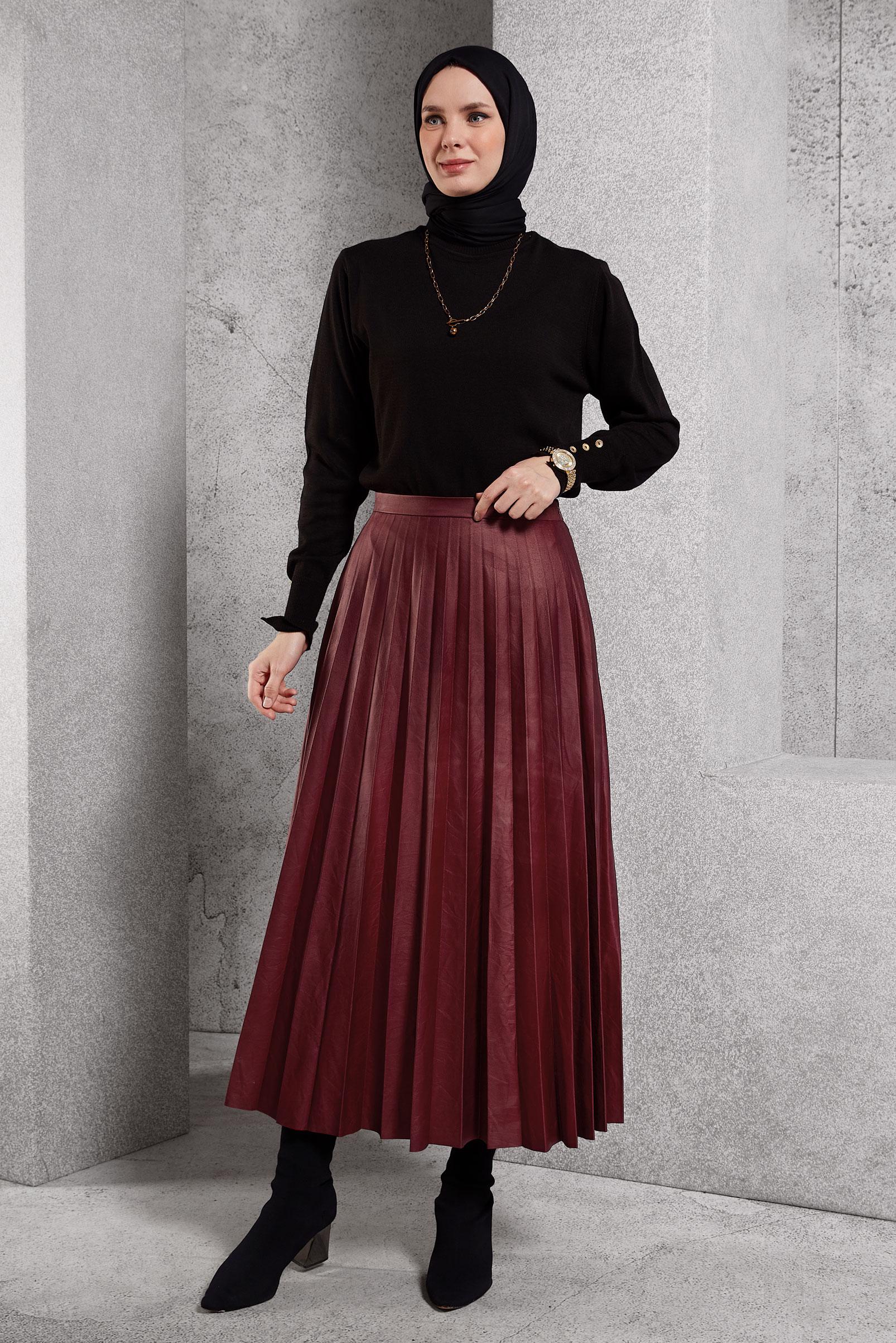 PLEATED LEATHER SKIRT ALVİNA