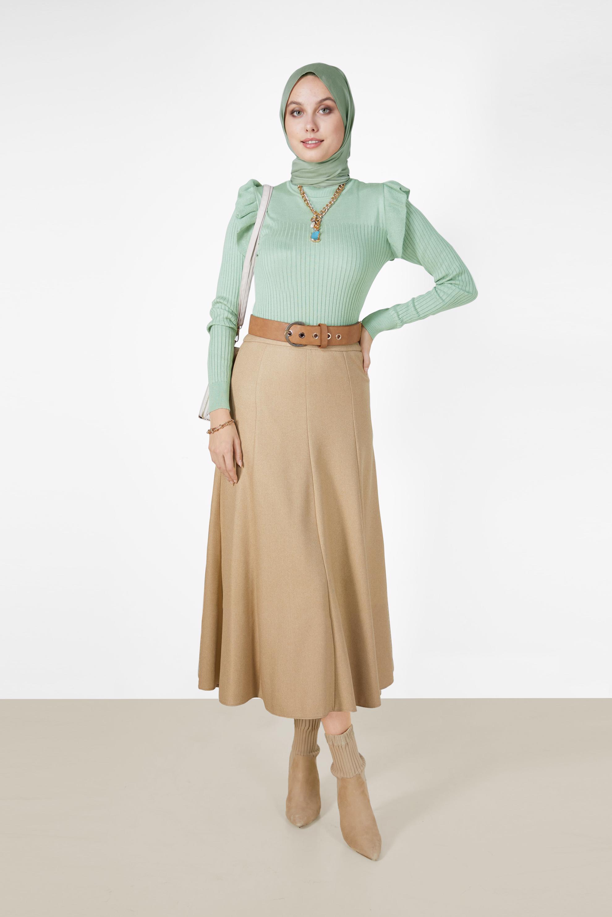 Hijab clothing BEIGE PANELLED BELL SKIRT 60208 