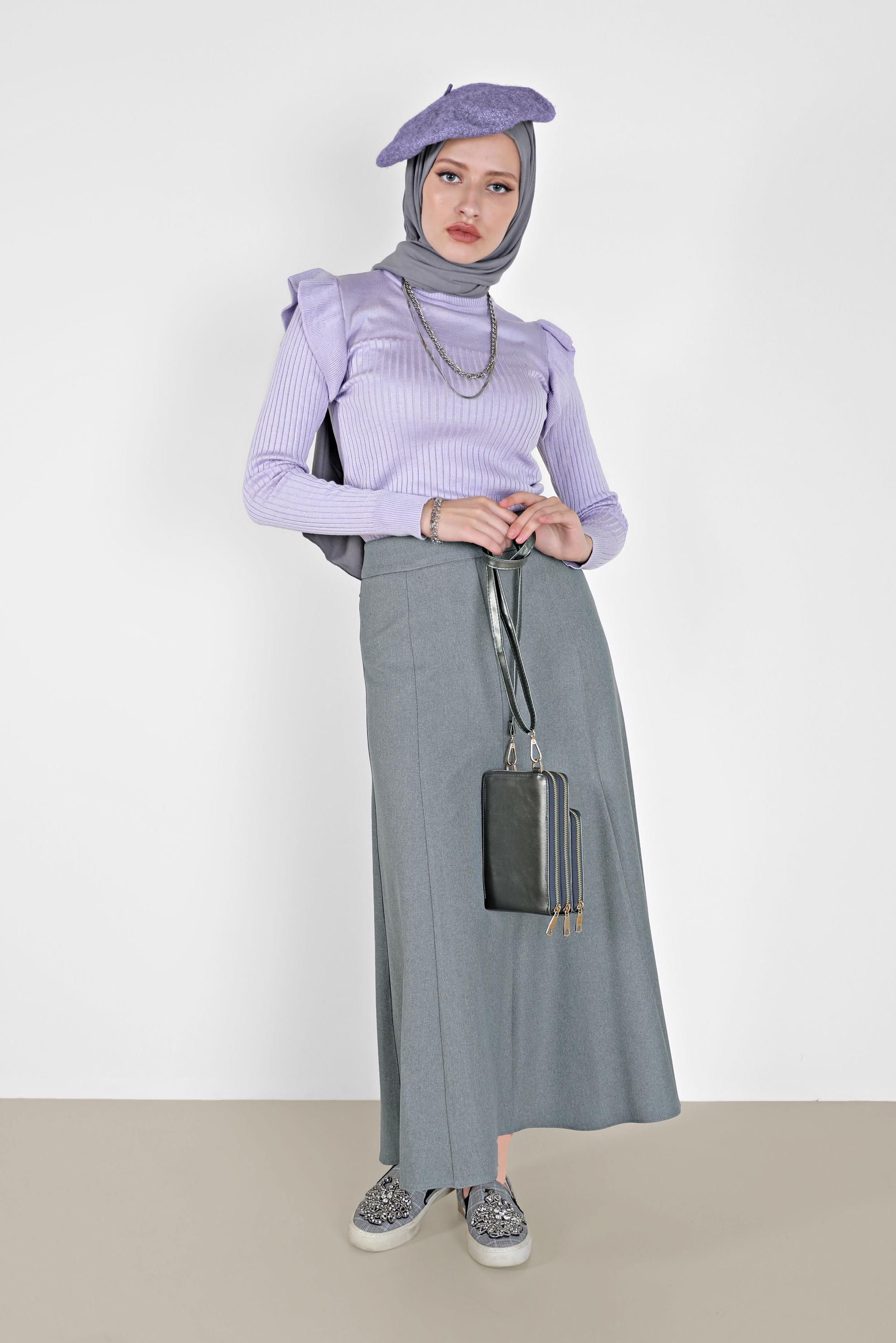 Hijab clothing GREY PANELLED BELL SKIRT 60208 