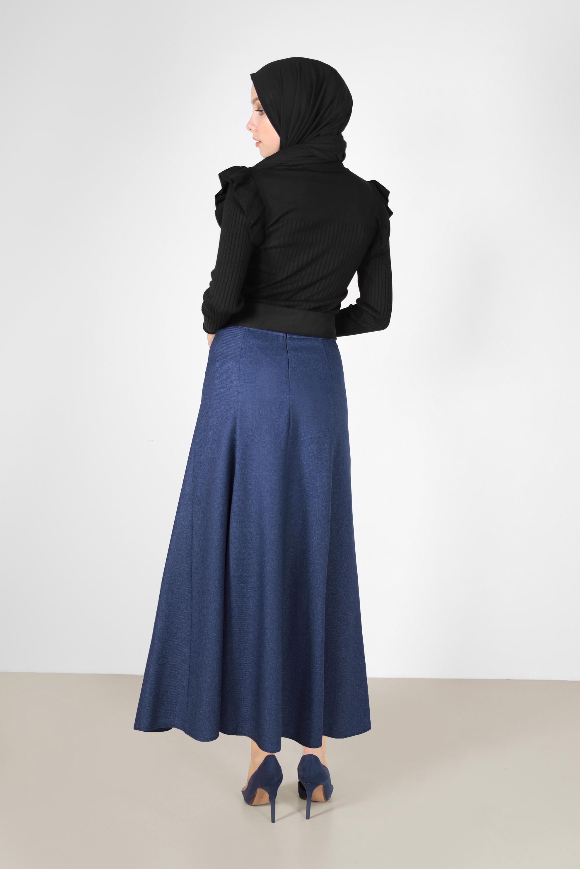 Tesettür giyim LACİVERT PARÇALI ÇAN ETEK 60208 