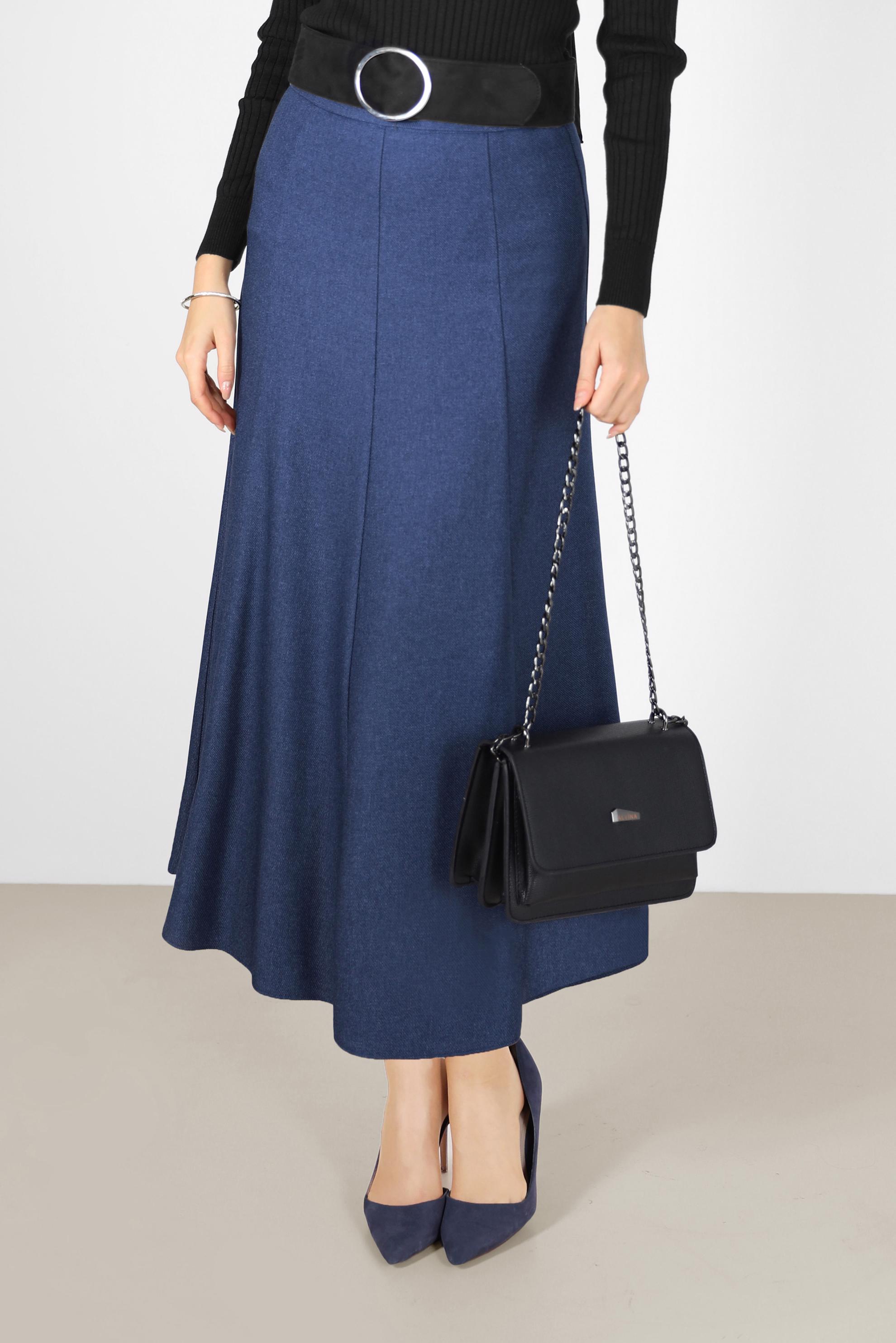 Tesettür giyim LACİVERT PARÇALI ÇAN ETEK 60208 