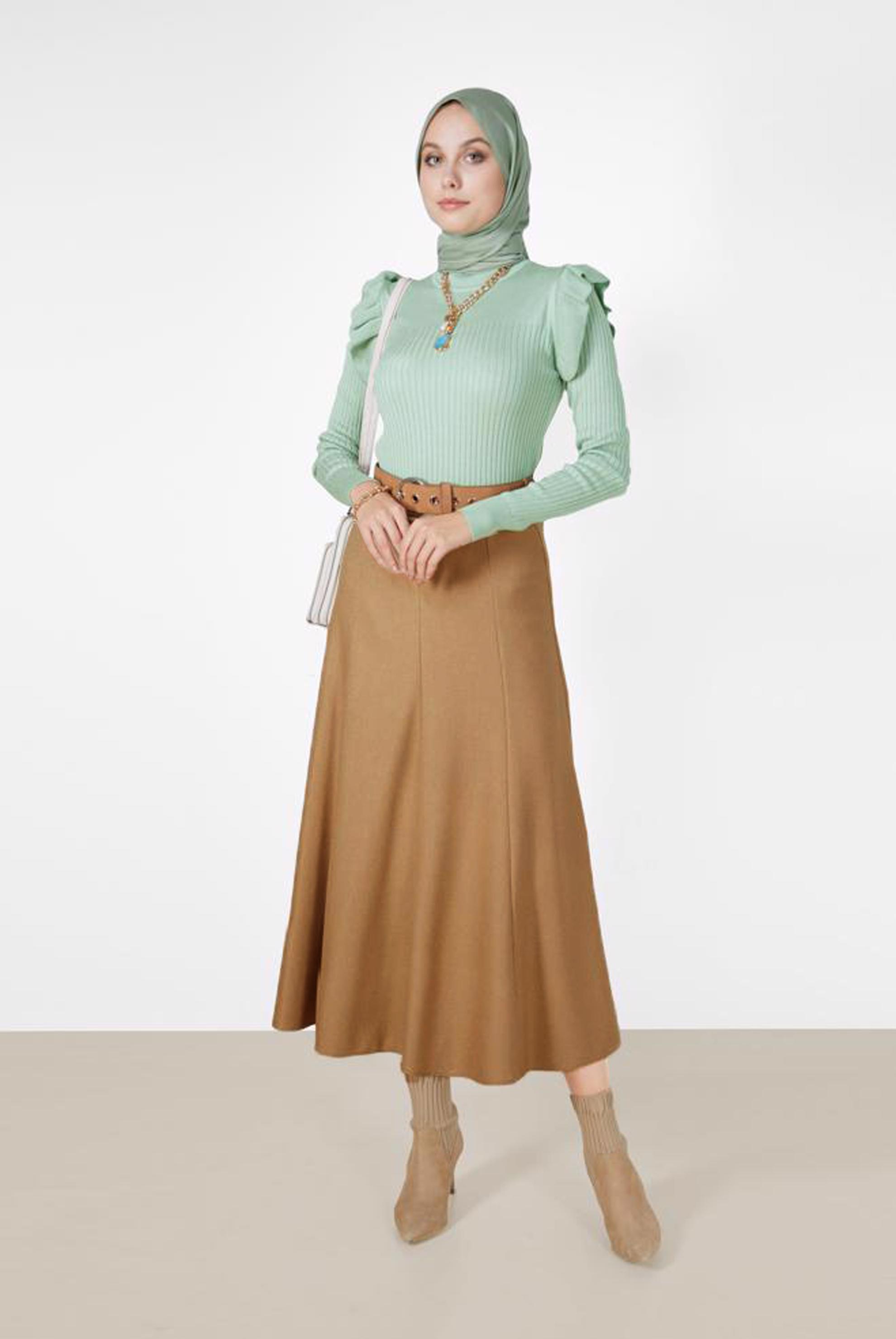 Tesettür giyim SARI PARÇALI ÇAN ETEK 60208 