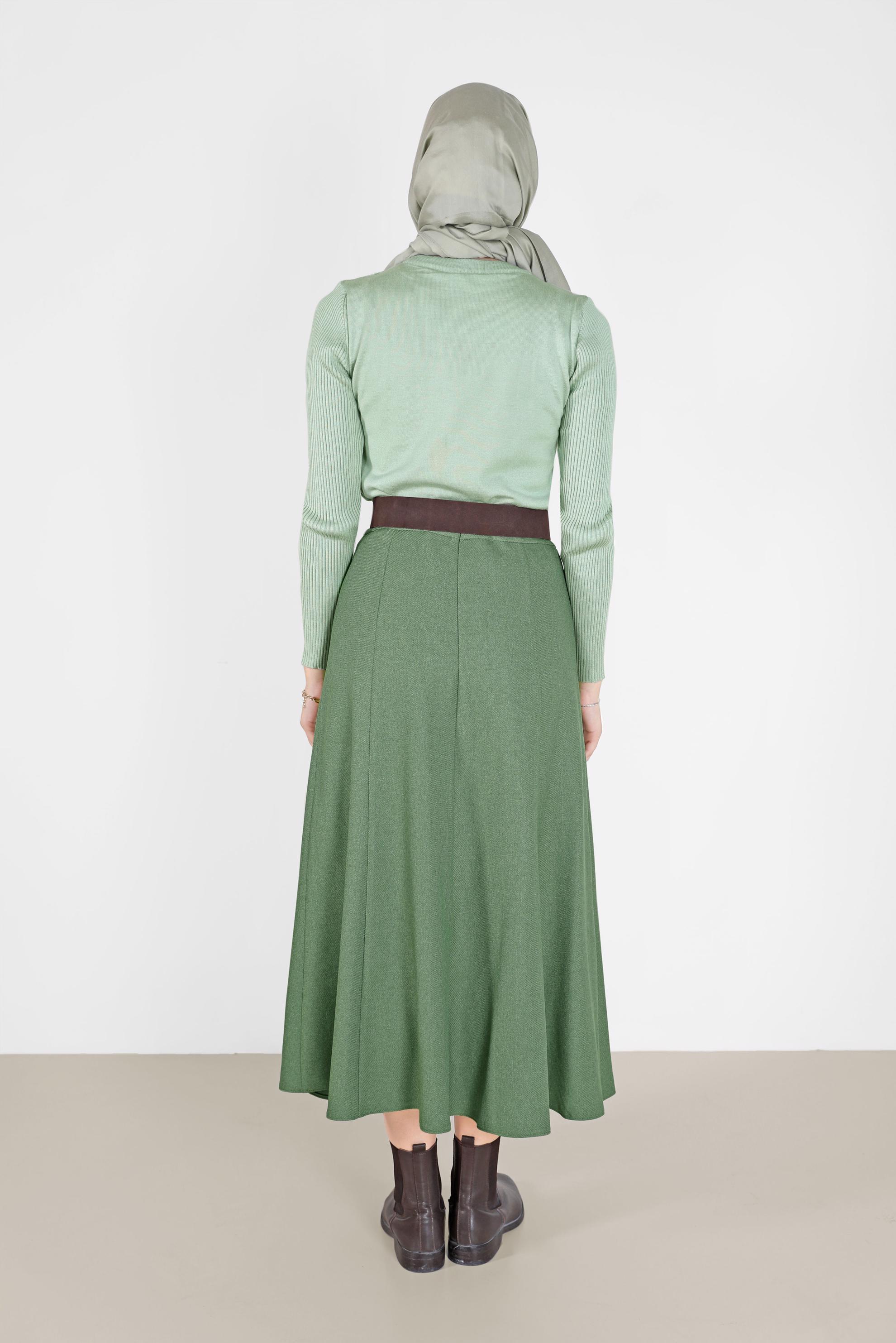 Tesettür giyim YEŞİL PARÇALI ÇAN ETEK 60208 